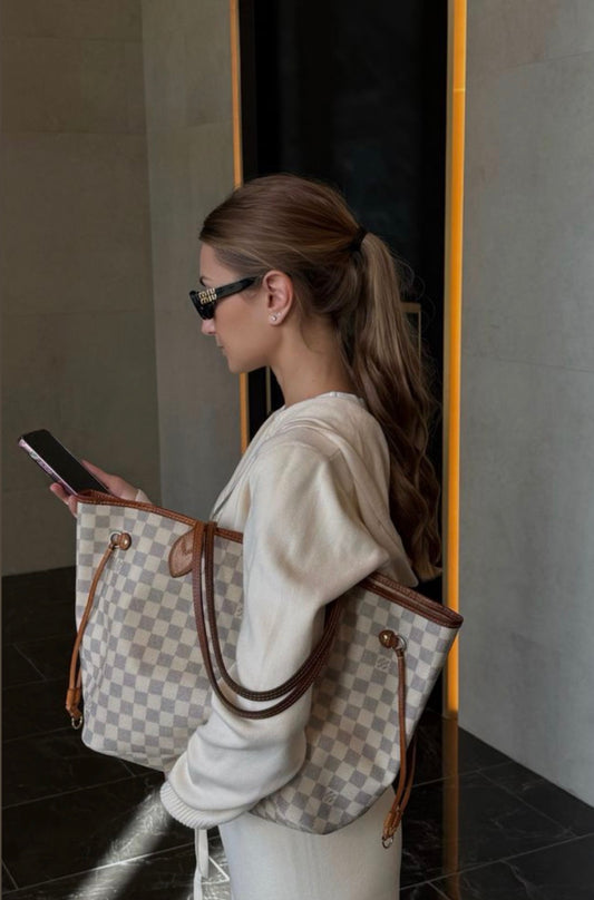 Pre-loved Louis Vuitton Neverfull Leather Tote MM Damier 2012