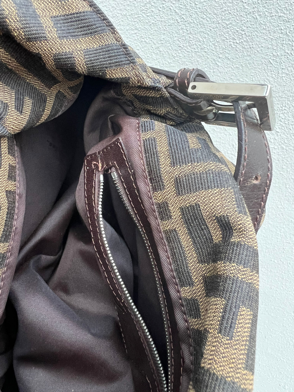 Pre-loved Fendi Zucca Double Flap Baguette Shoulder Bag