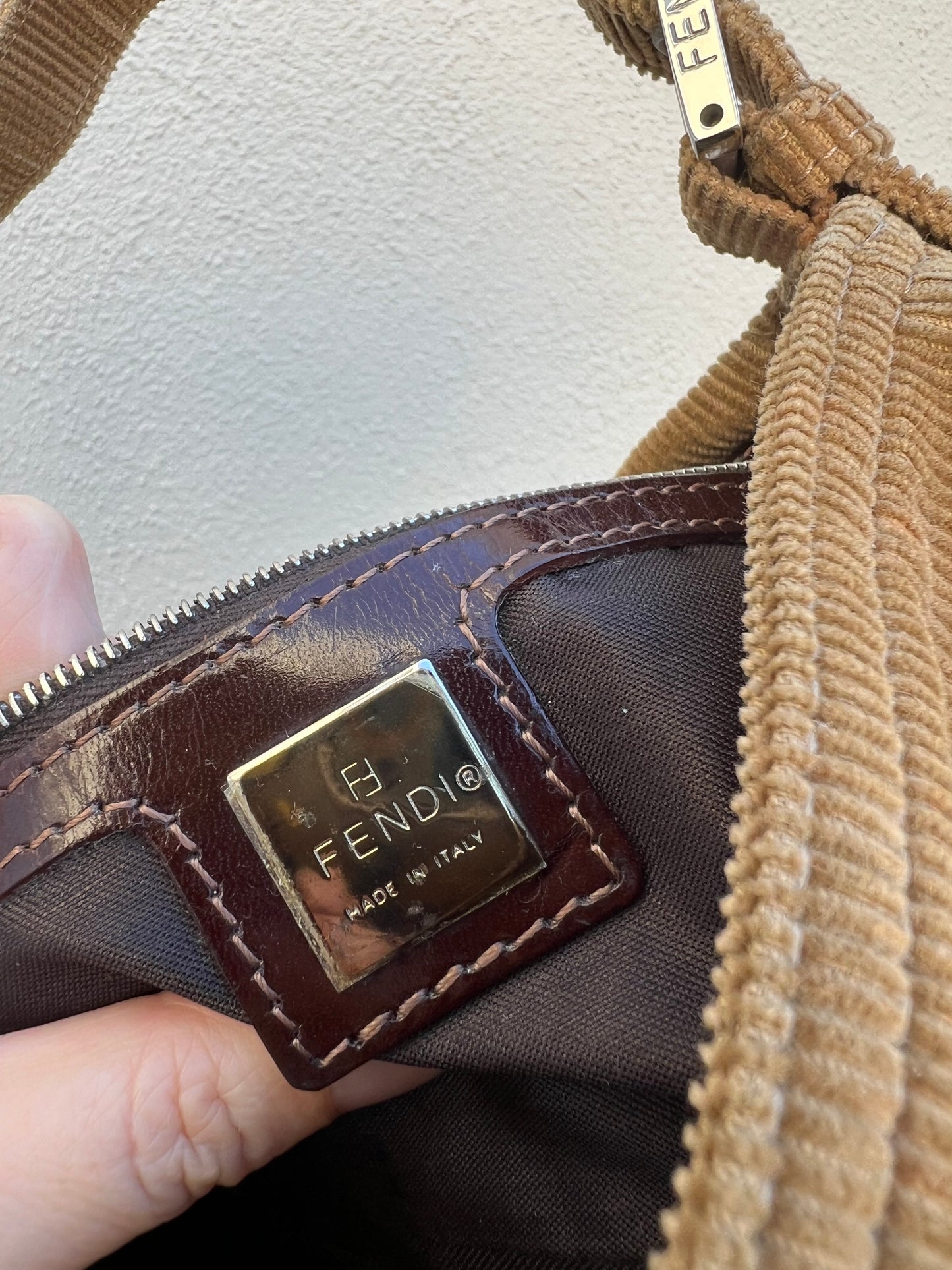 Pre-loved Fendi Camel-toned corduroy Corduroy Baguette Bag