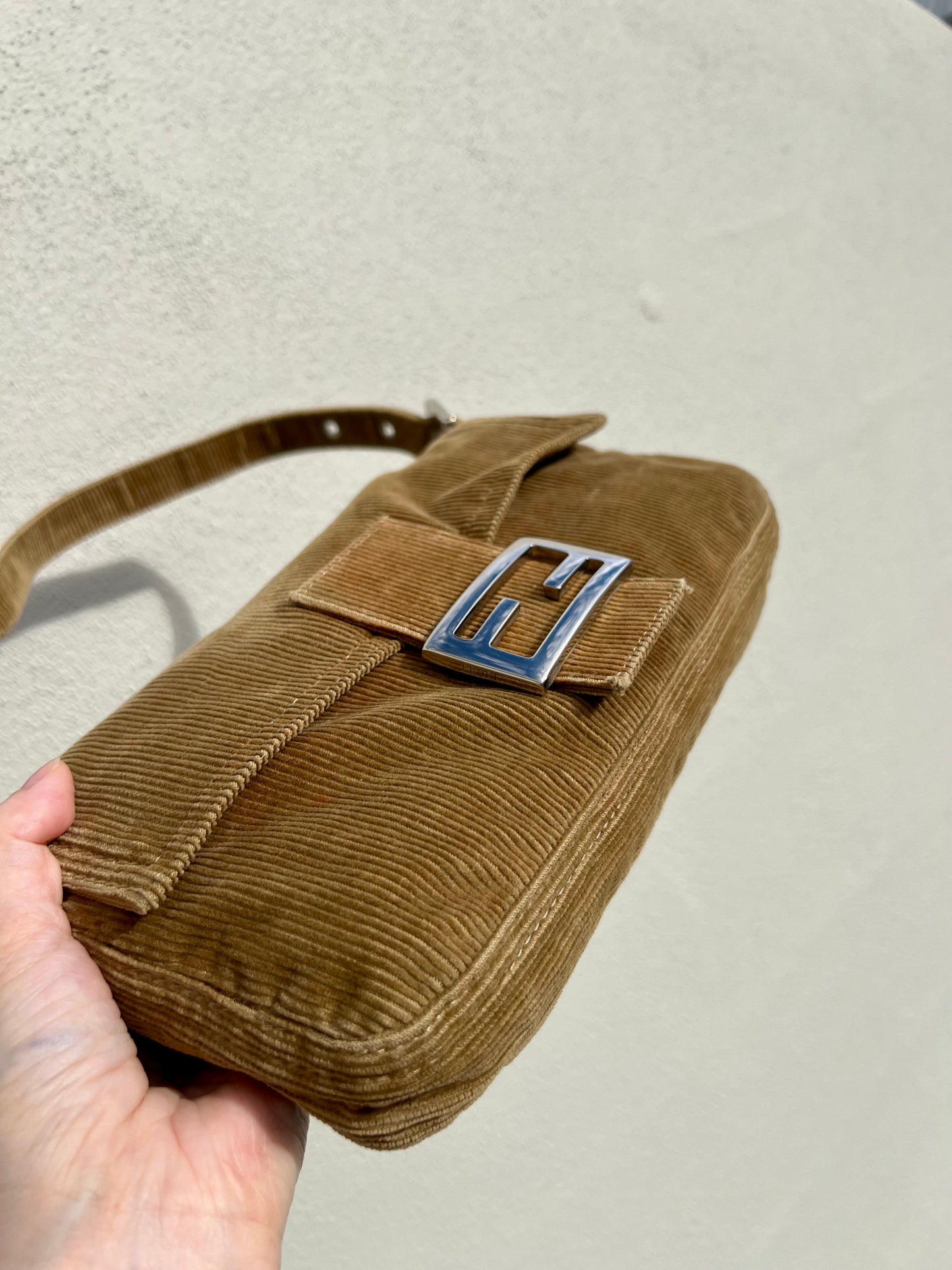 Pre-loved Fendi Camel-toned corduroy Corduroy Baguette Bag