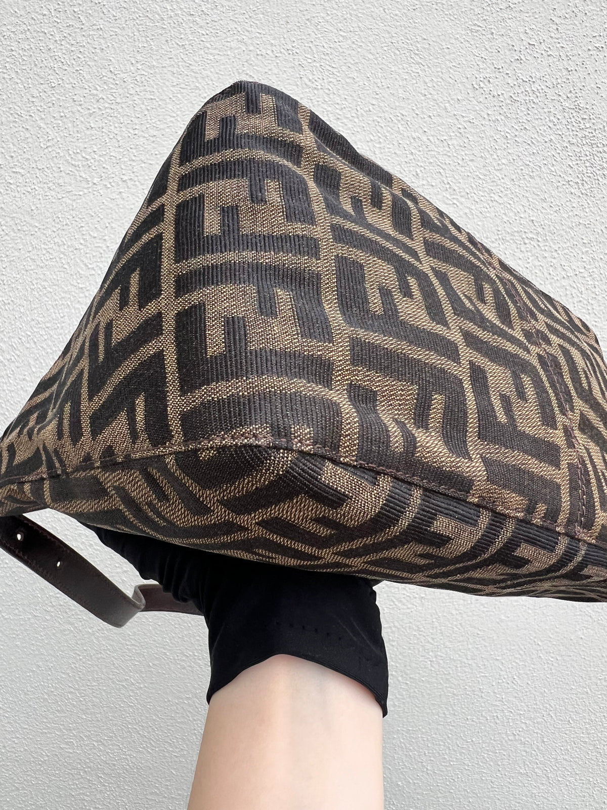 Pre-loved Fendi Zucca Double Flap Baguette Shoulder Bag