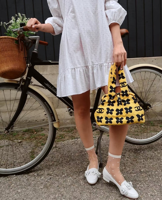Pre-loved Vintage Chanel Printed CC Logo Framed Floral Bag Yellow 2002