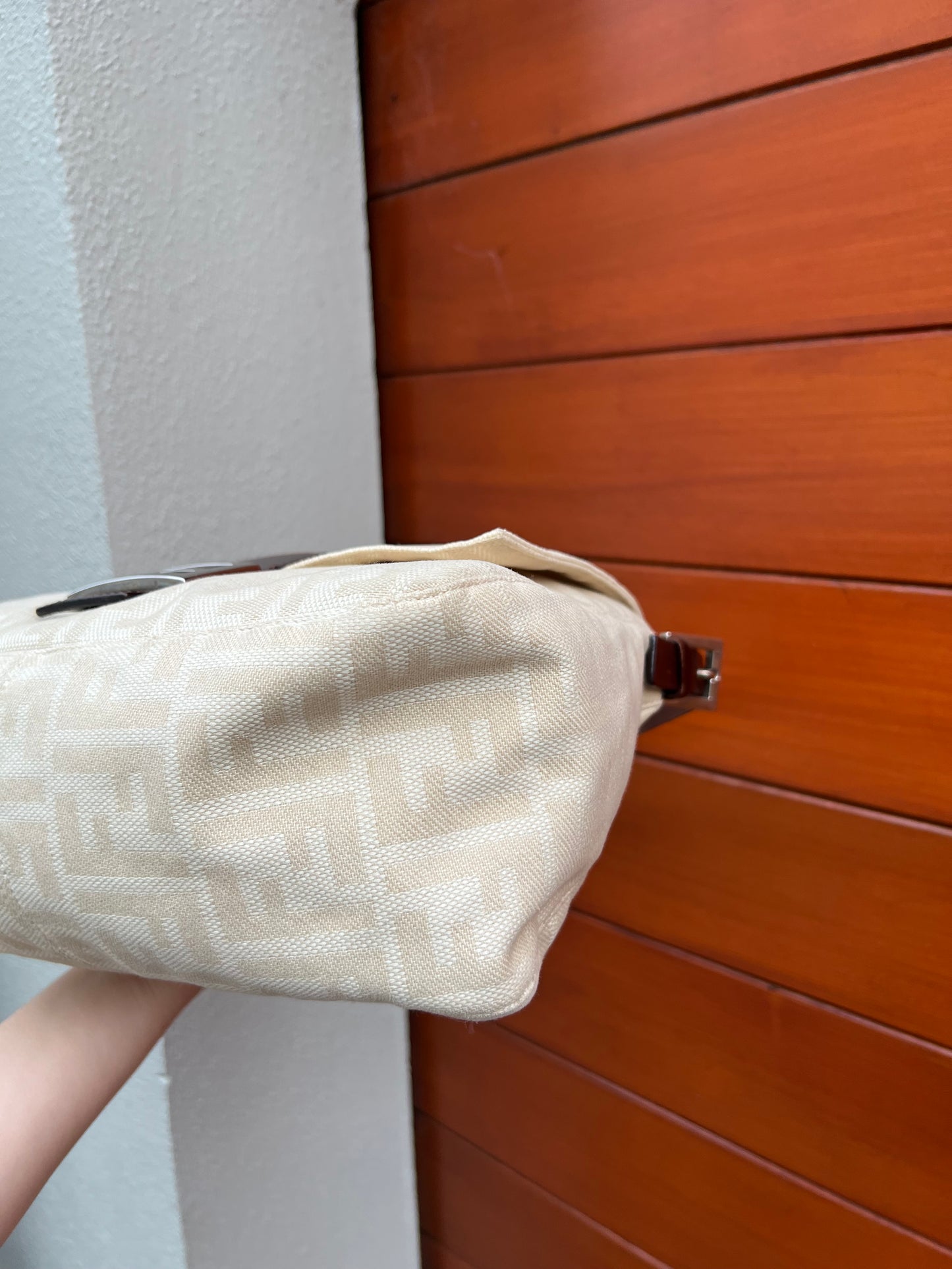 Pre-loved Fendi Zucca Canvas Mamma Baguette Shoulder Bag Beige