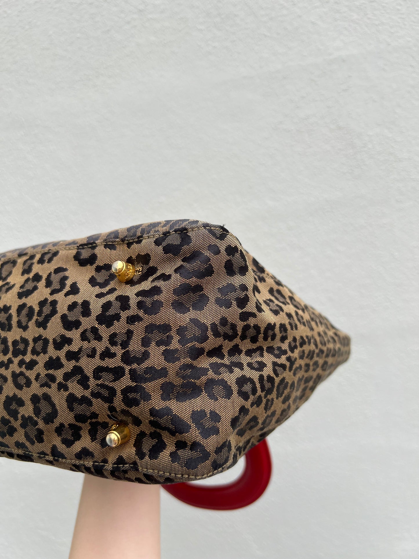 Pre-loved Fendi Leopard Print Tote Bag with Red Handles