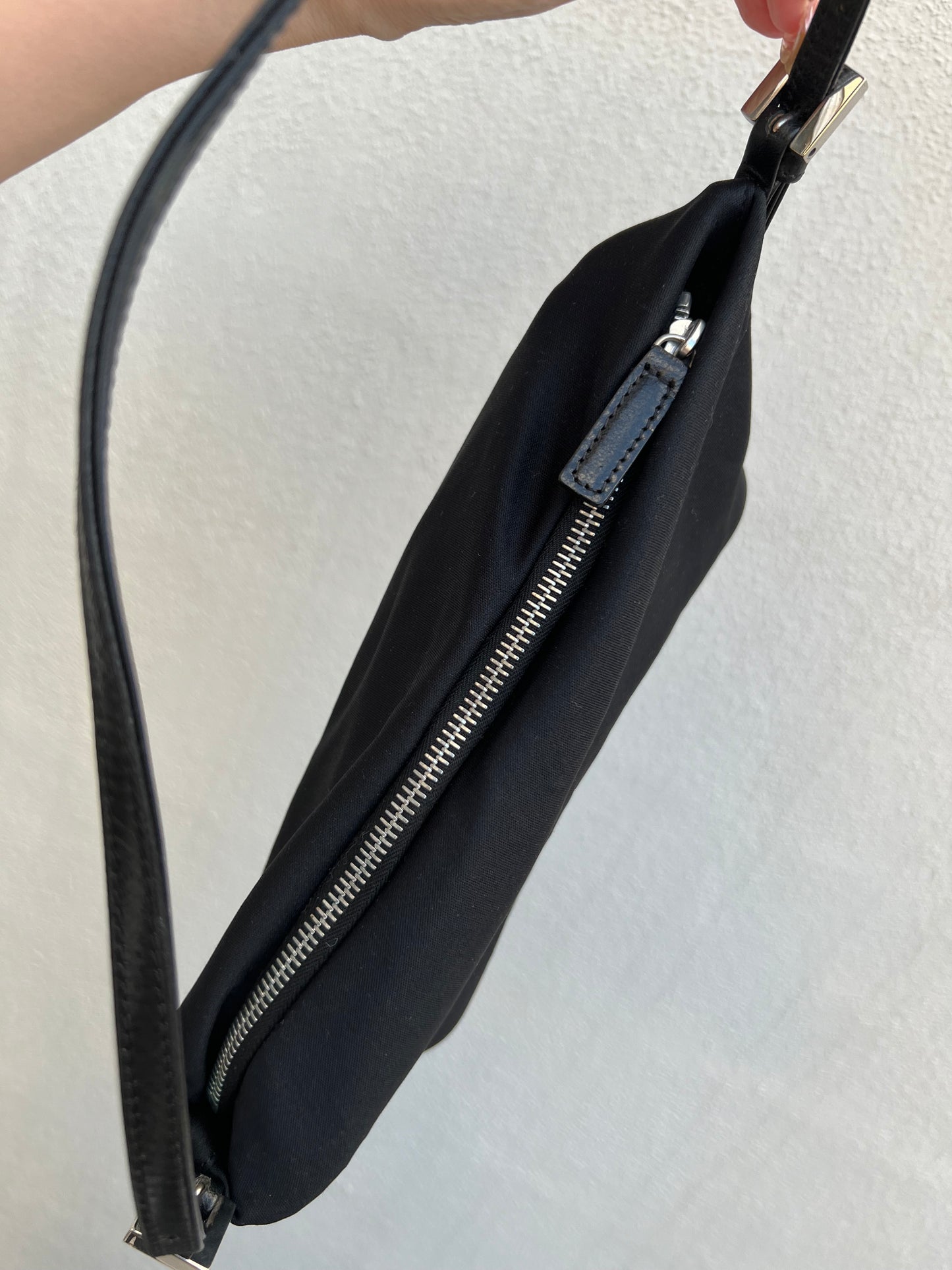 Pre-loved Fendi Black Nylon Small Baguette