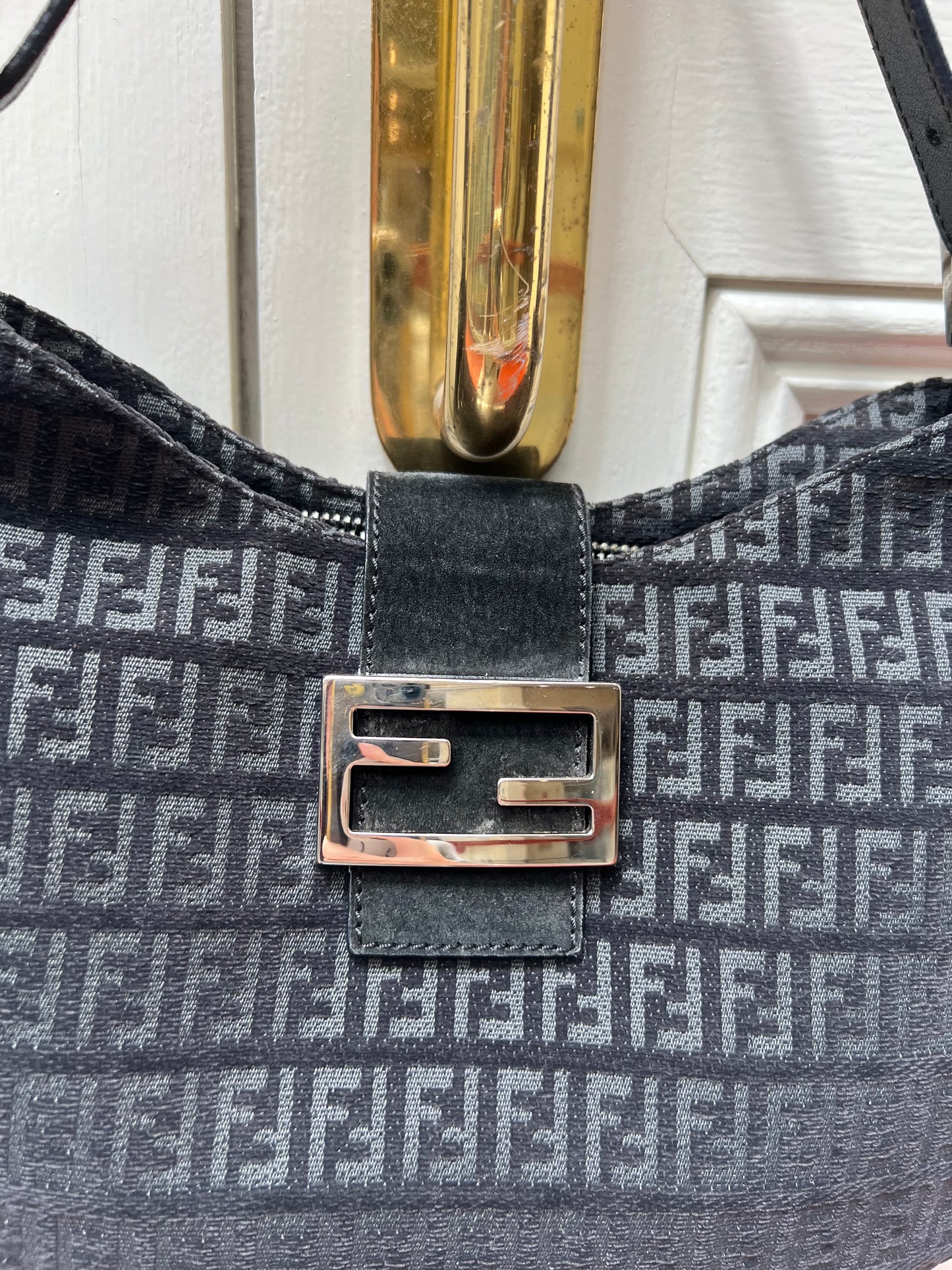 Pre-loved Fendi Velvet Zucchino Shoulder Bag Black