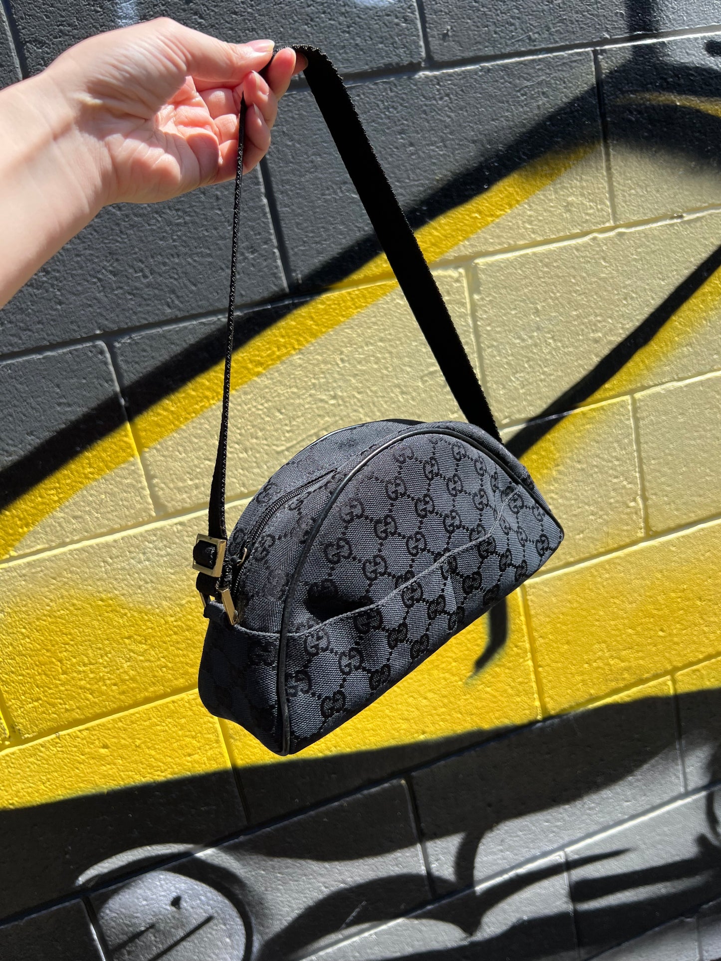 Pre-loved Gucci GG Monogram Half Moon Pochette Shoulder Bag Black