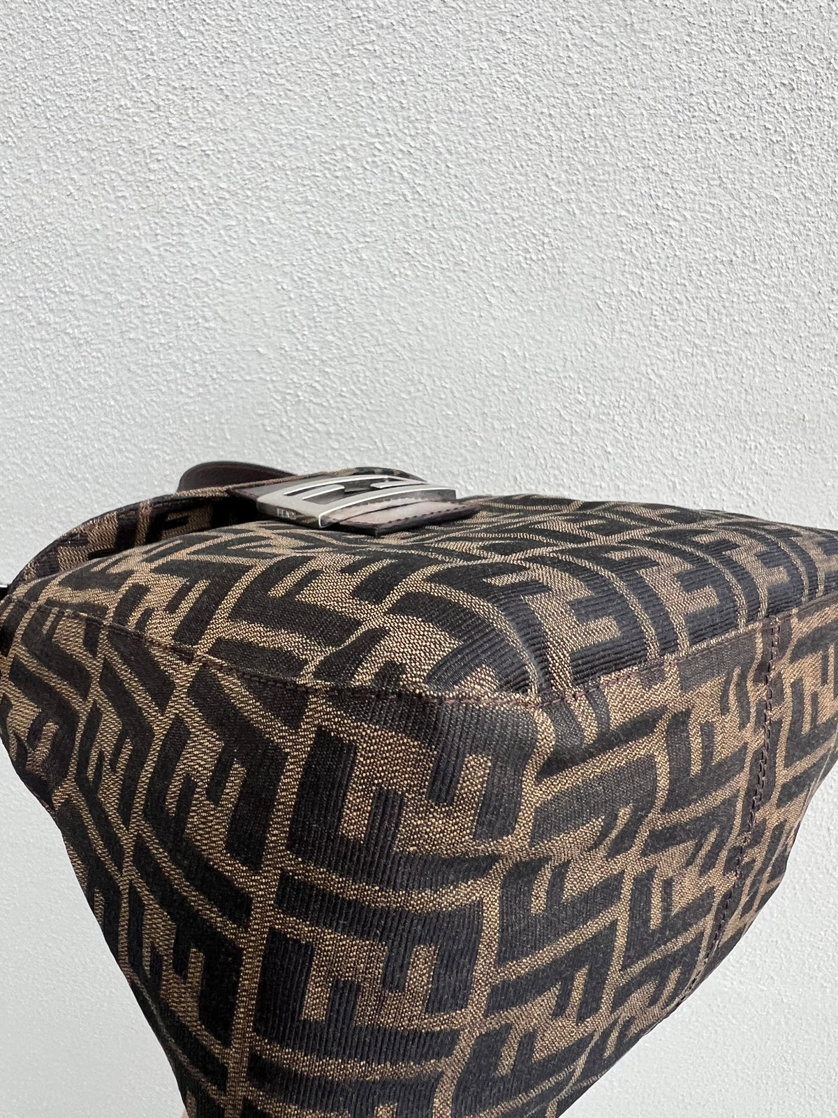 Pre-loved Fendi Zucca Double Flap Baguette Shoulder Bag