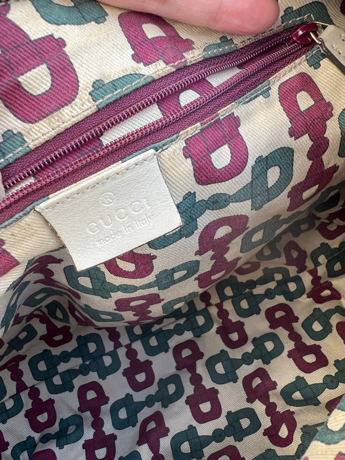 Pre-loved Gucci Abbey D-ring Guccissima Large Leather Hobo Bag Off White GHW
