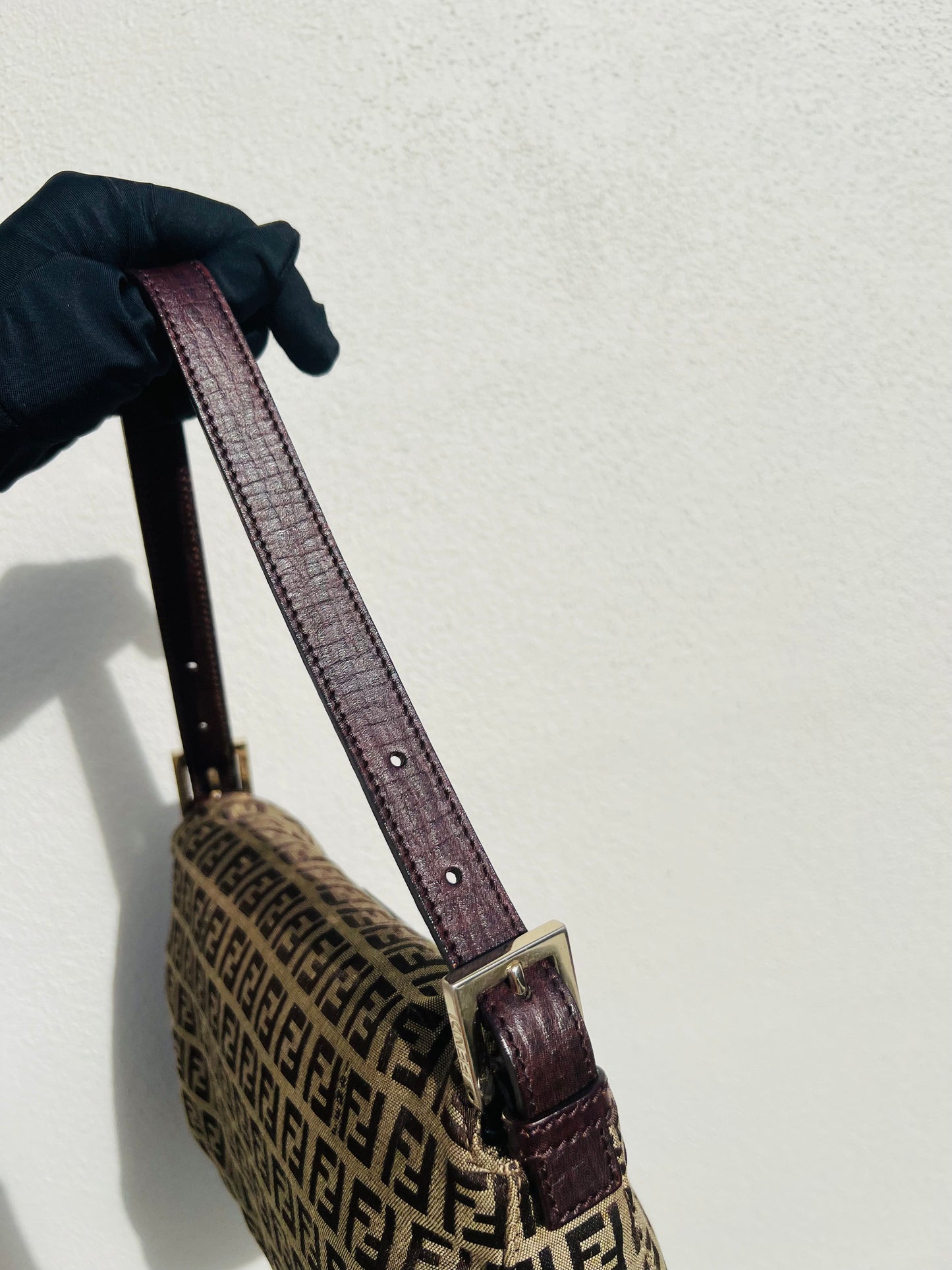 Pre-loved Fendi Vintage Zucchino Pattern Baguette Handbag Brown