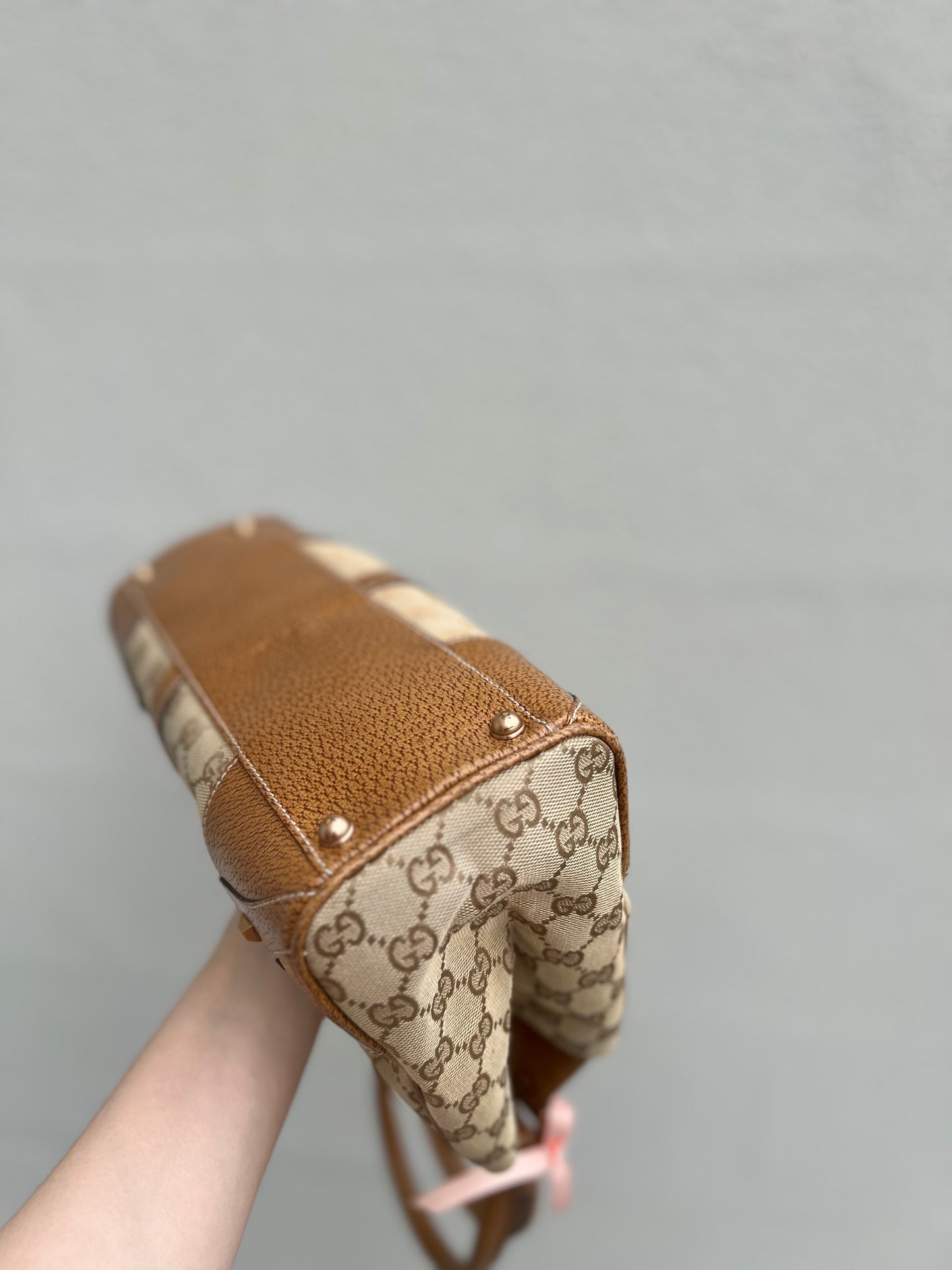 Pre-Loved Gucci GG Canvas Nailhead Jackie Bardot Medium