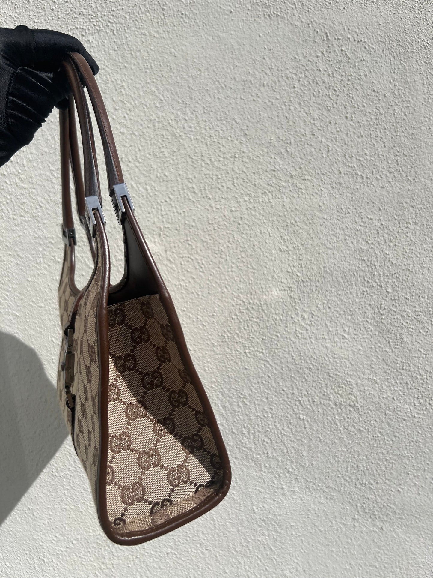 Pre-loved Gucci Jackie GG Canvas Handbag Brown