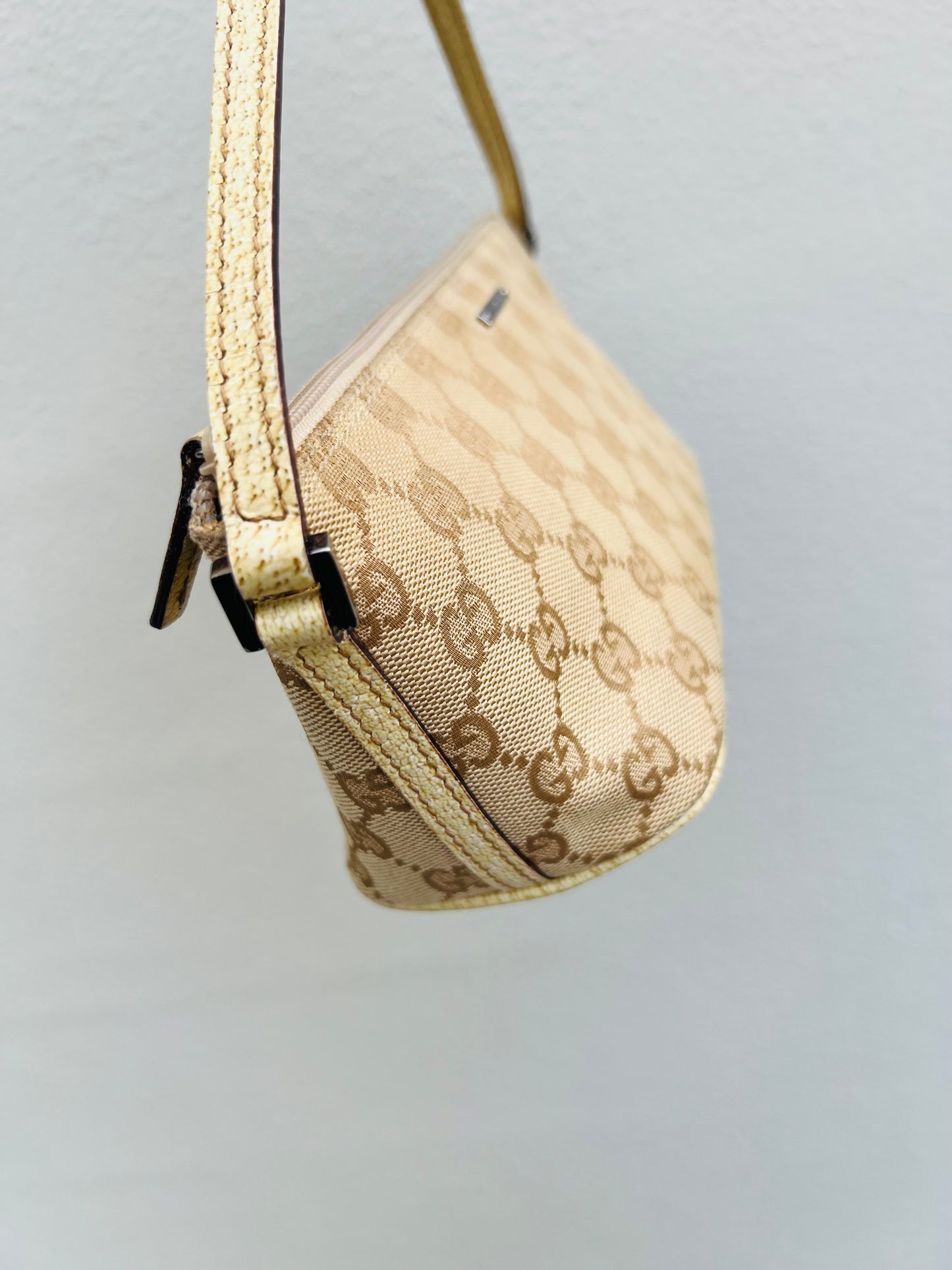 Pre-loved Gucci vintage GG Canvas Boat Baguette Bag Soft Lemon Sorbet Tone