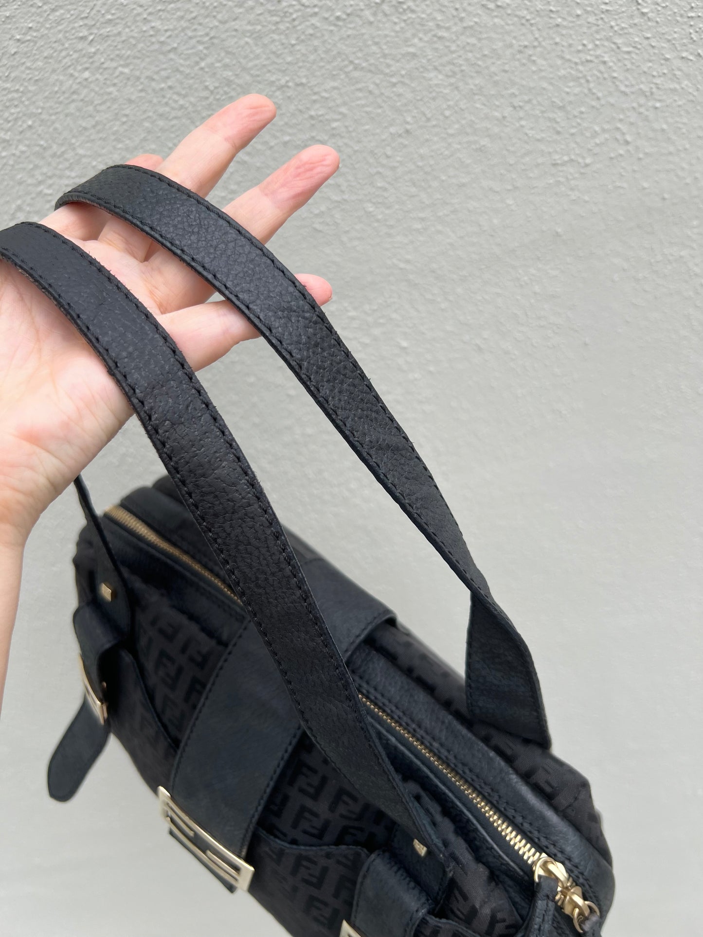 Pre-loved Fendi Baguette Mulitpocket Black Canvas and Leather Shoulder Bag