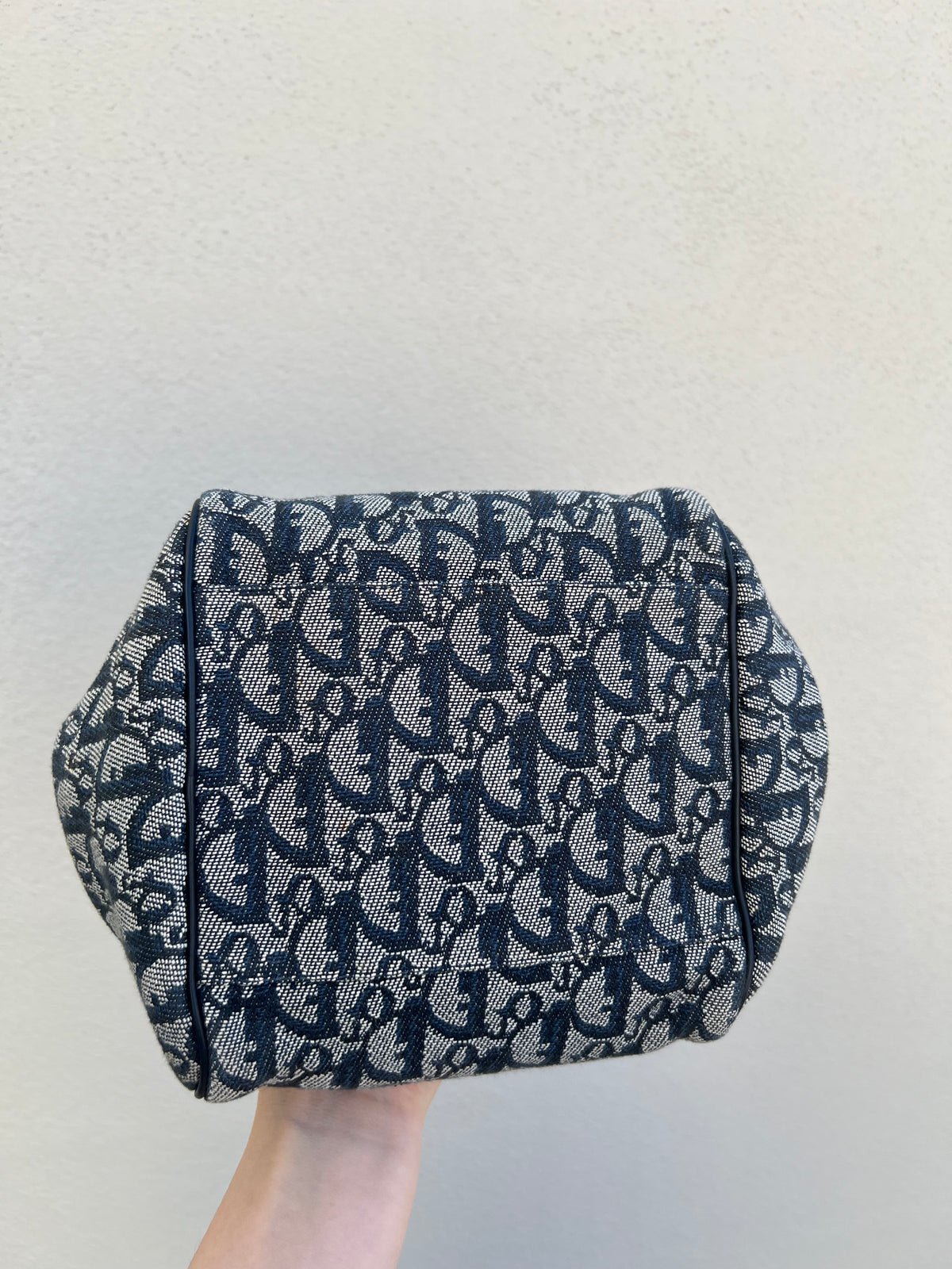Pre-loved Christian Dior Navy Blue Logo Canvas Small Satchel Tote Bag