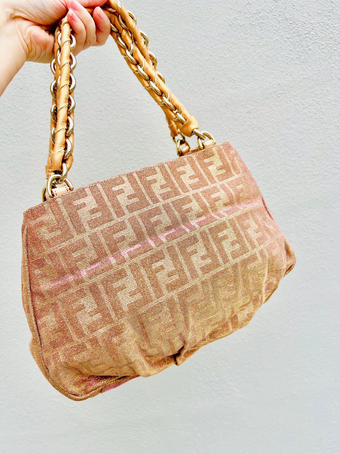 Pre-loved Fendi Metallic FF Zucca Small Mia Gold-tone Tote Handbag