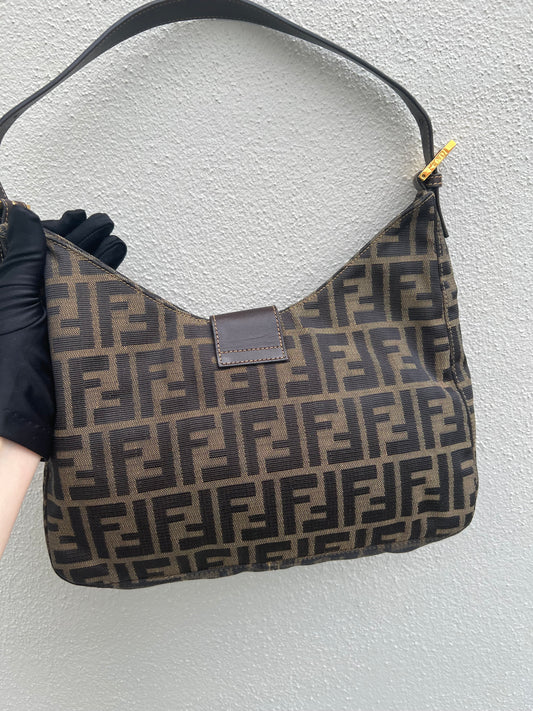 Pre-loved FENDI Zucca Canvas Mamma Croissant Baguette Shoulder Bag