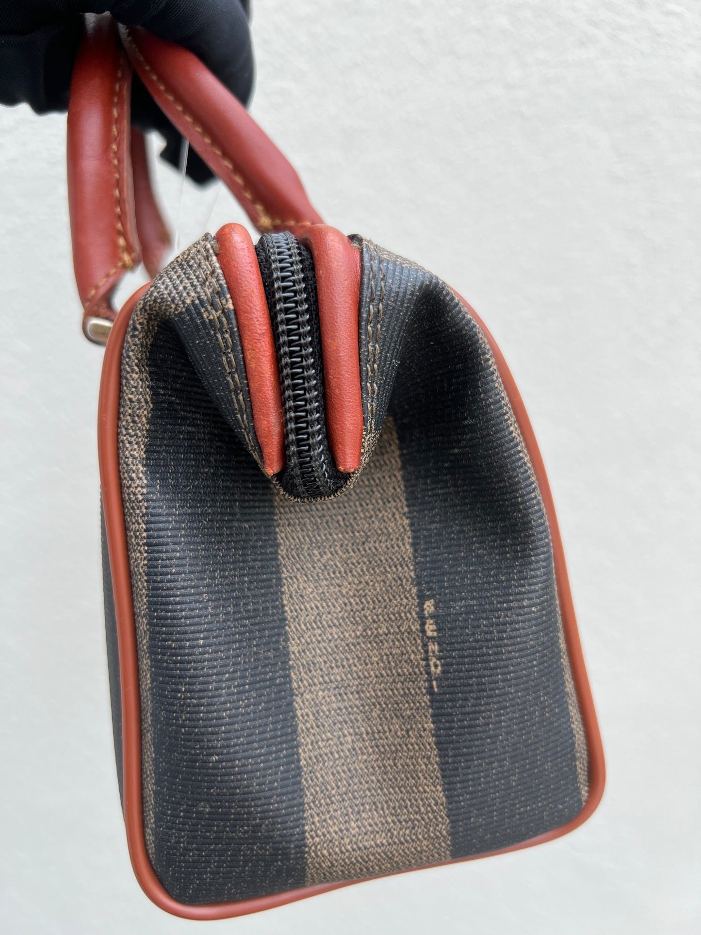 Pre-loved Fendi Pecan Handbag Mini Boston Bag Leather Black Beige Brown