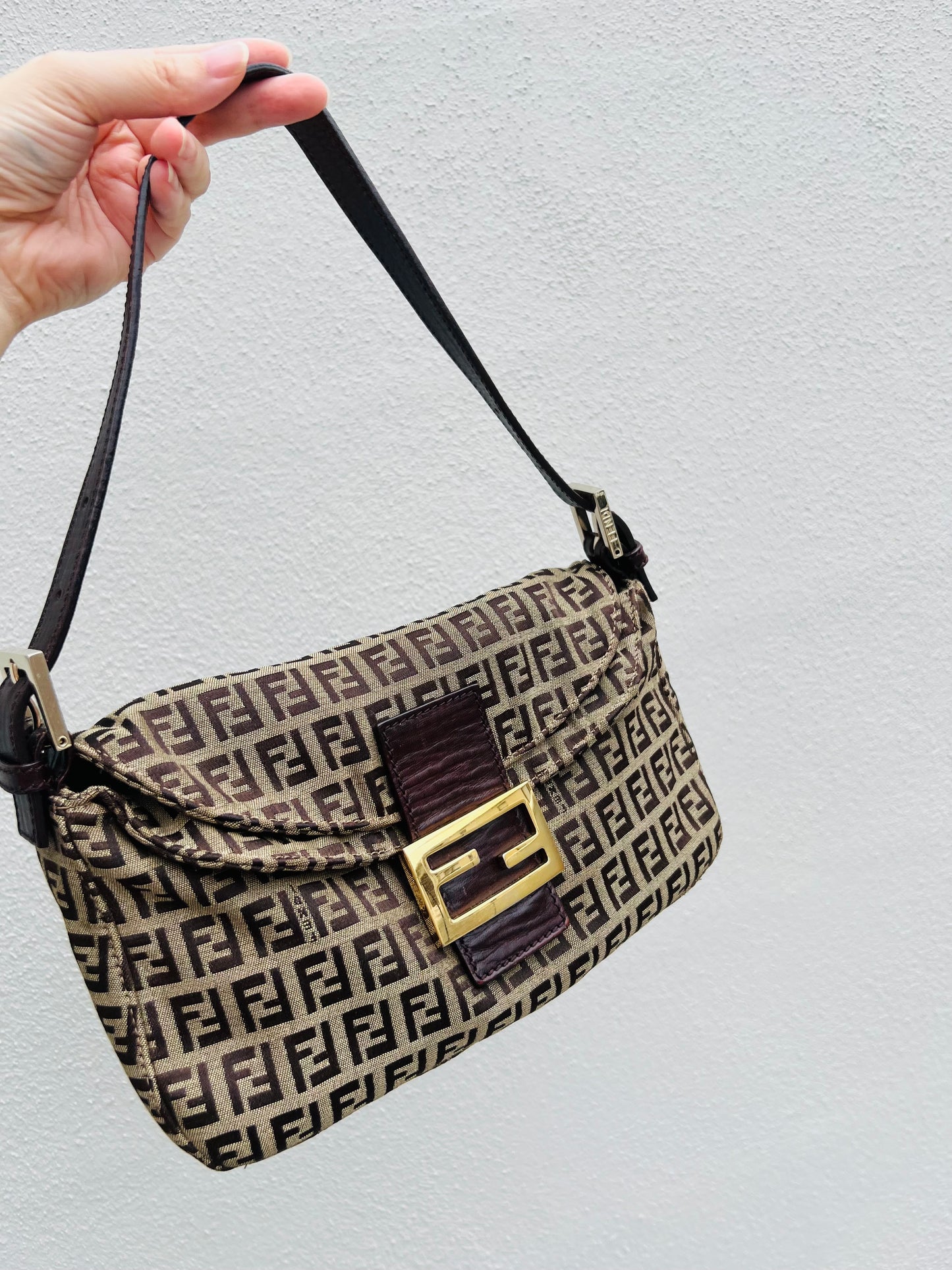 Pre-loved Fendi Vintage Zucchino Pattern Baguette Handbag Brown