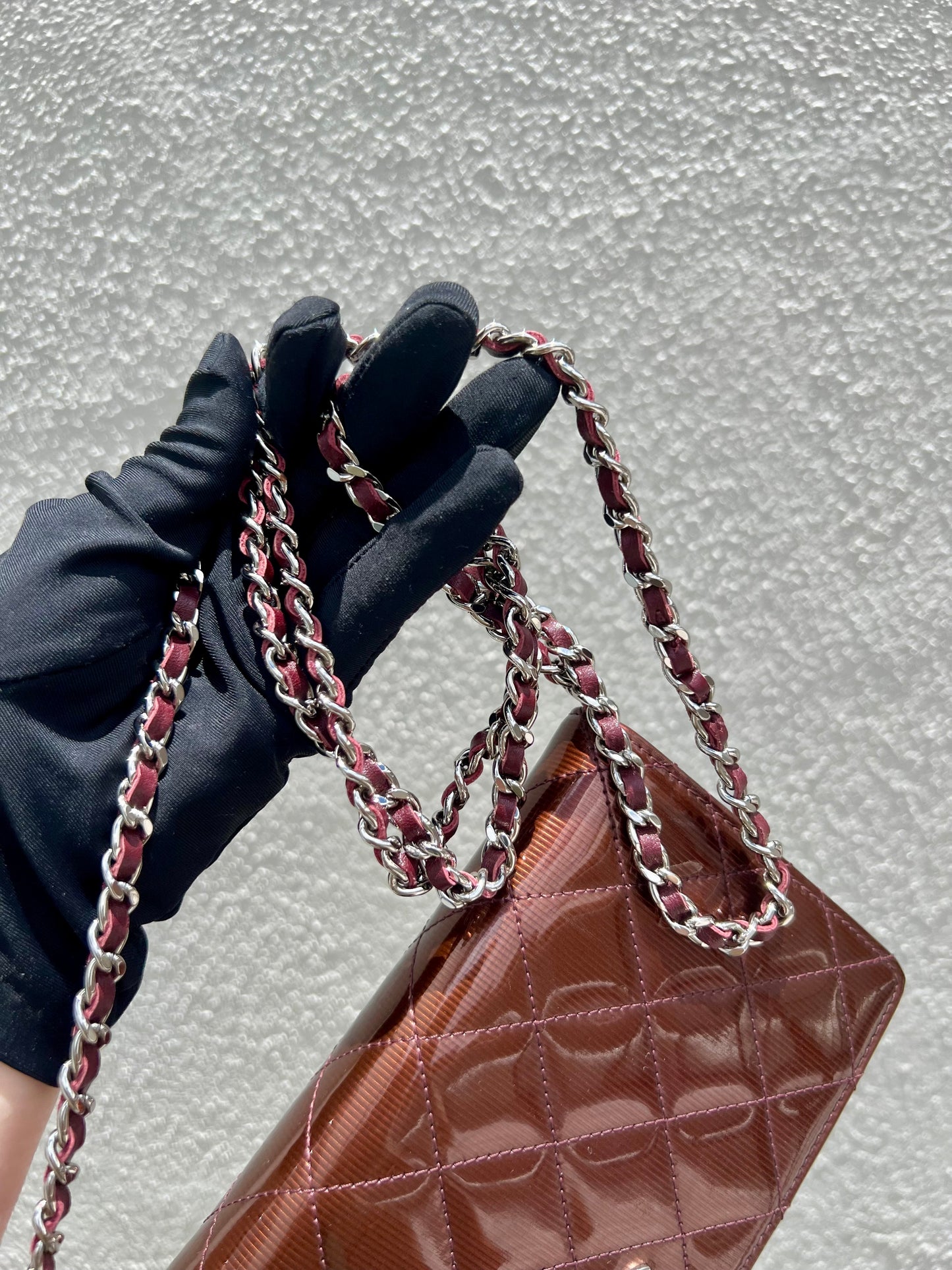 Pre- loved Chanel Burgundy Striated Quilted Patent Leather Classic WOC  Crossbody Bag