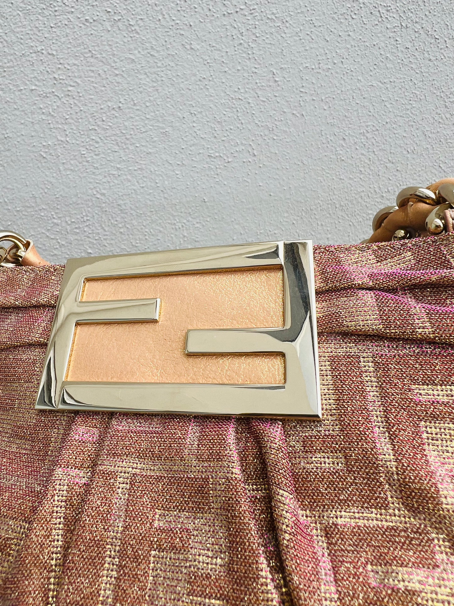 Pre-loved Fendi Metallic FF Zucca Small Mia Gold-tone Tote Handbag