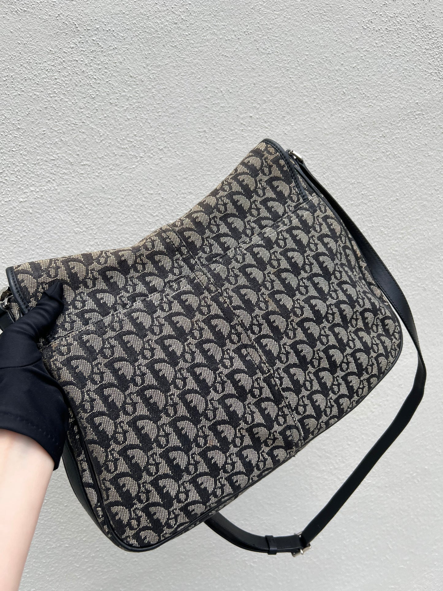 Pre-loved Dior Trotter Logo Canvas CD Flap Large Messenger Crossbody Saddle Bag