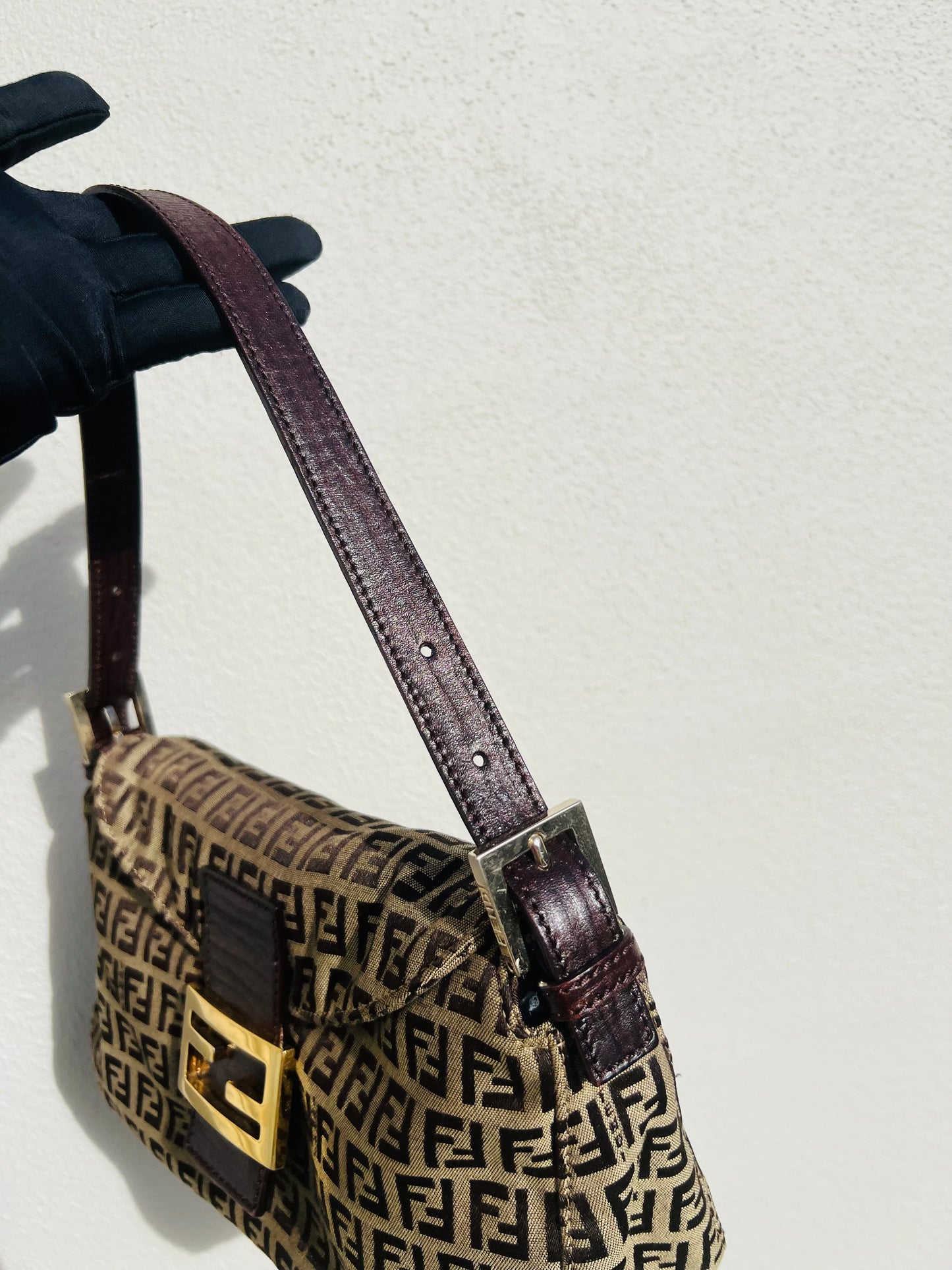 Pre-loved Fendi Vintage Zucchino Pattern Baguette Handbag Brown