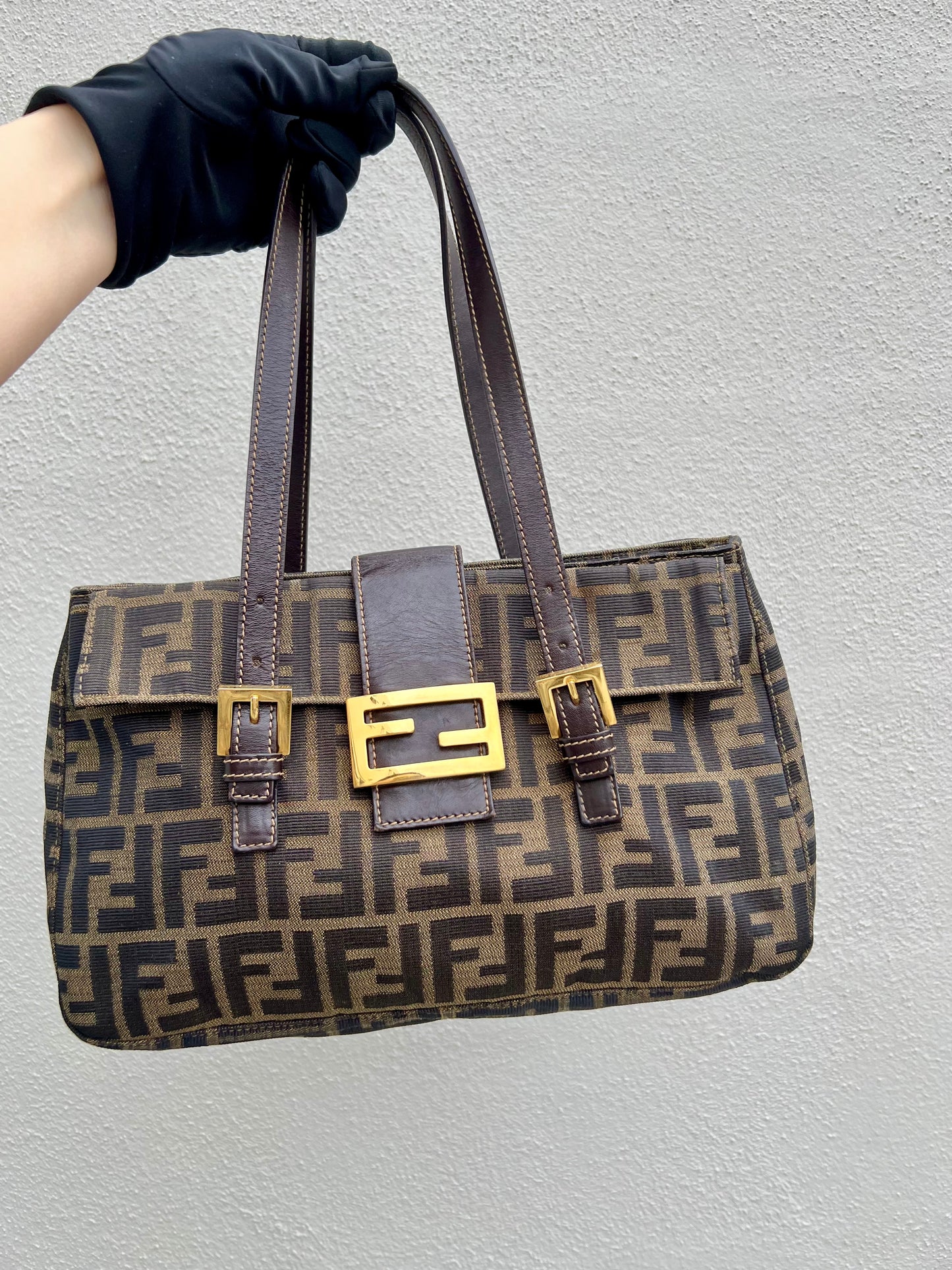 Pre-loved Fendi Zucca Brown Double Handle Bag