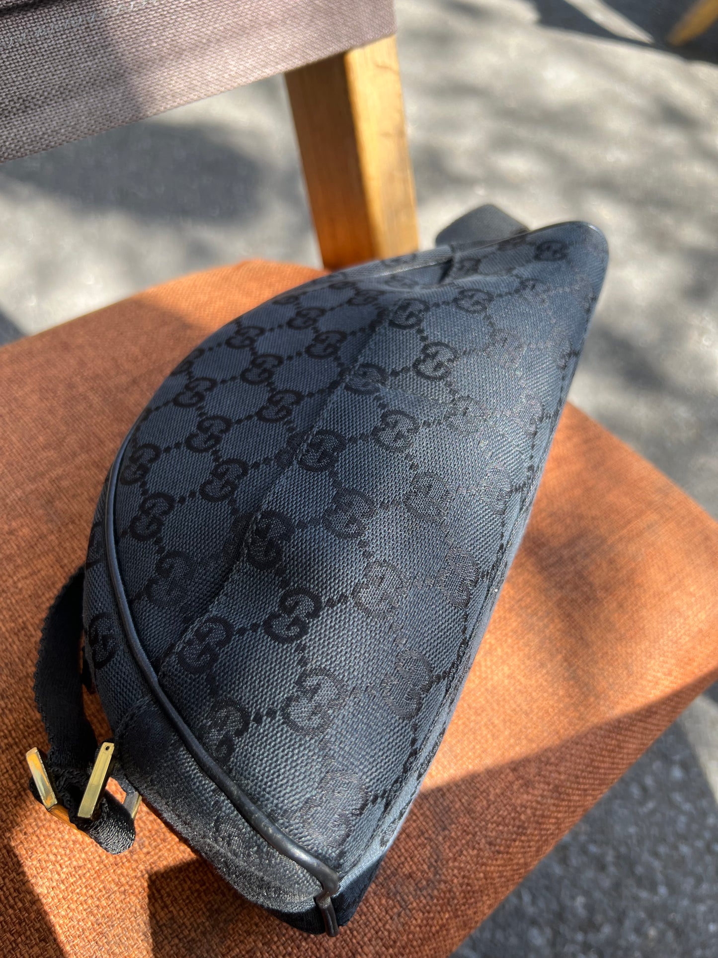 Pre-loved Gucci GG Monogram Half Moon Pochette Shoulder Bag Black