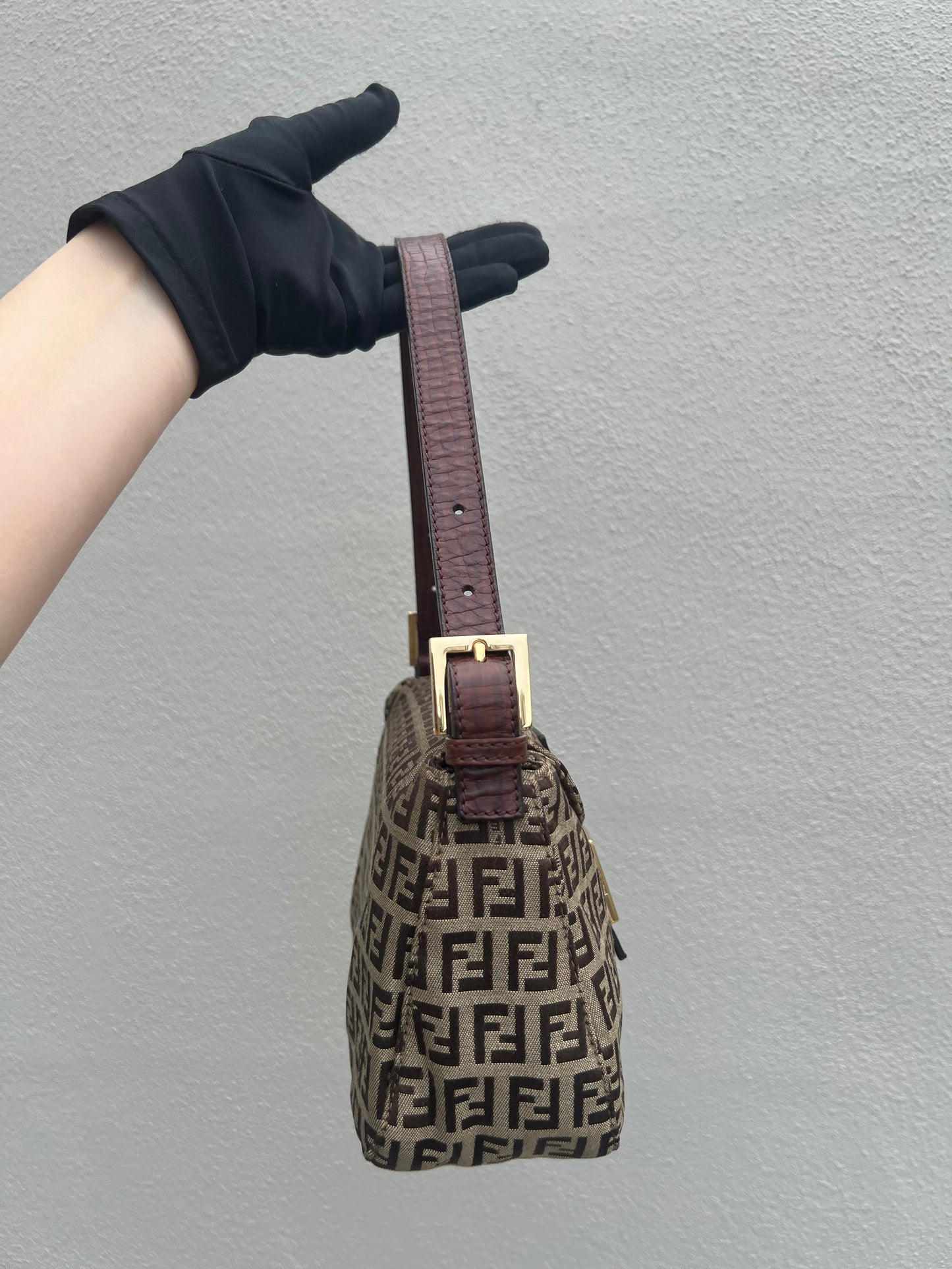Pre-loved Fendi Vintage Zucchino Pattern Baguette Handbag Brown