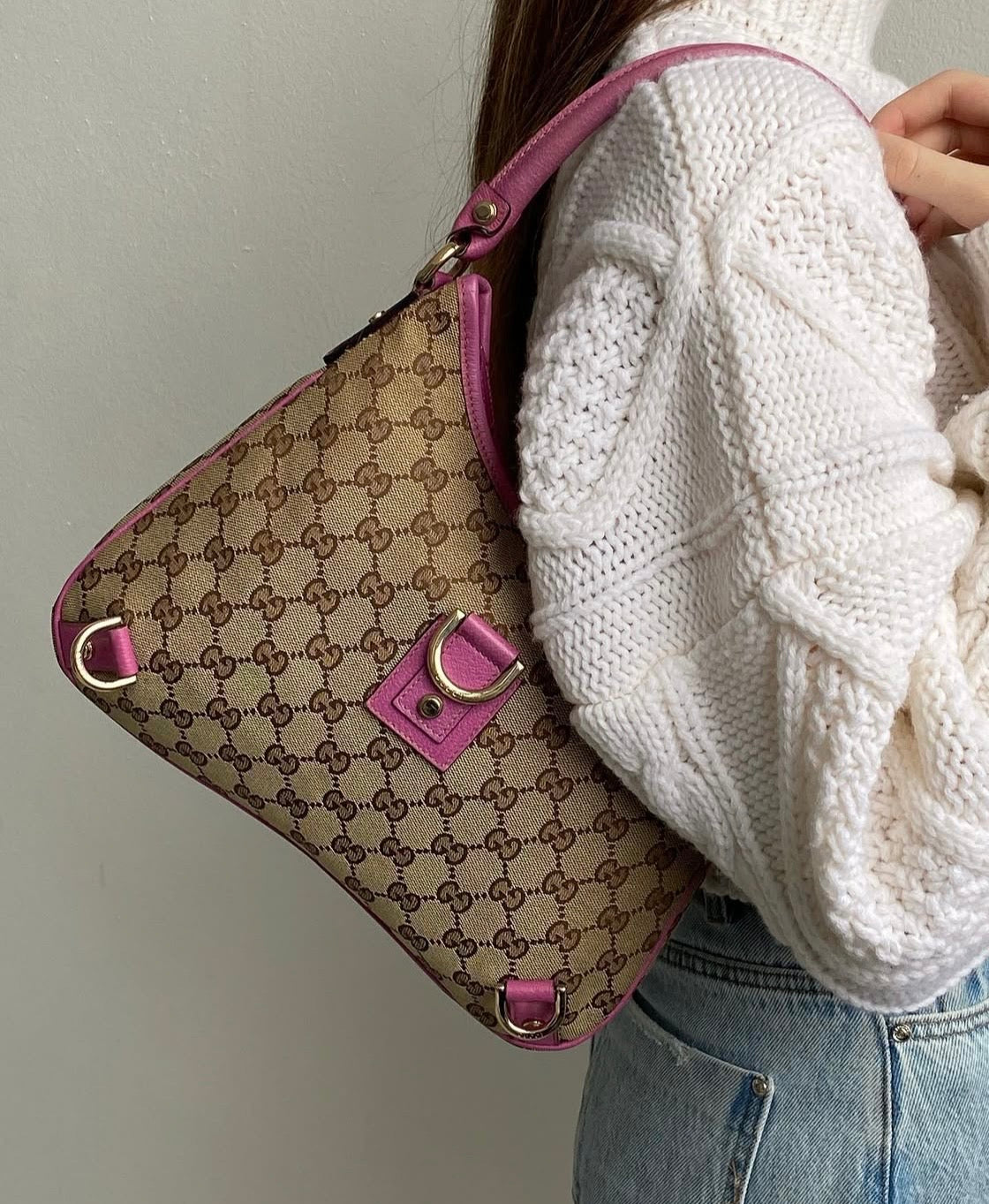 Pre-loved Gucci GG Fabric Abbey Medium D-Ring Hobo Bag