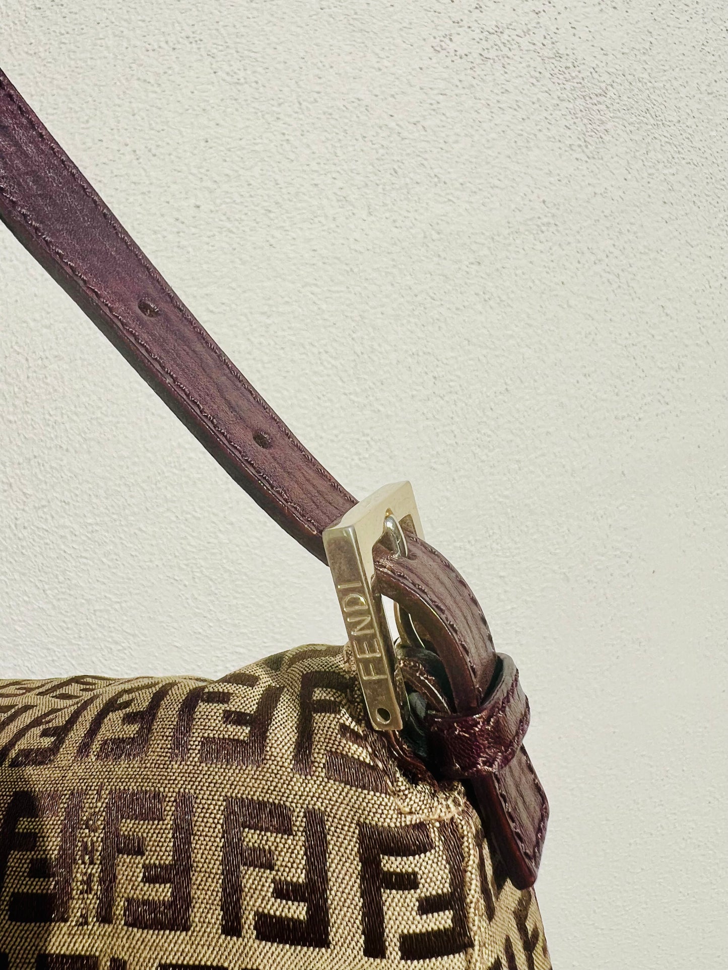 Pre-loved Fendi Vintage Zucchino Pattern Baguette Handbag Brown