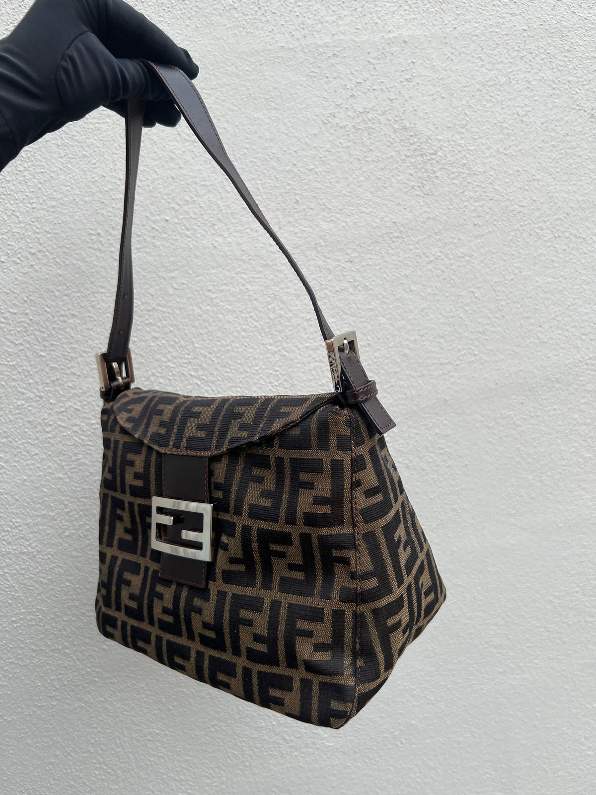 Pre-loved Fendi Zucca Double Flap Baguette Shoulder Bag