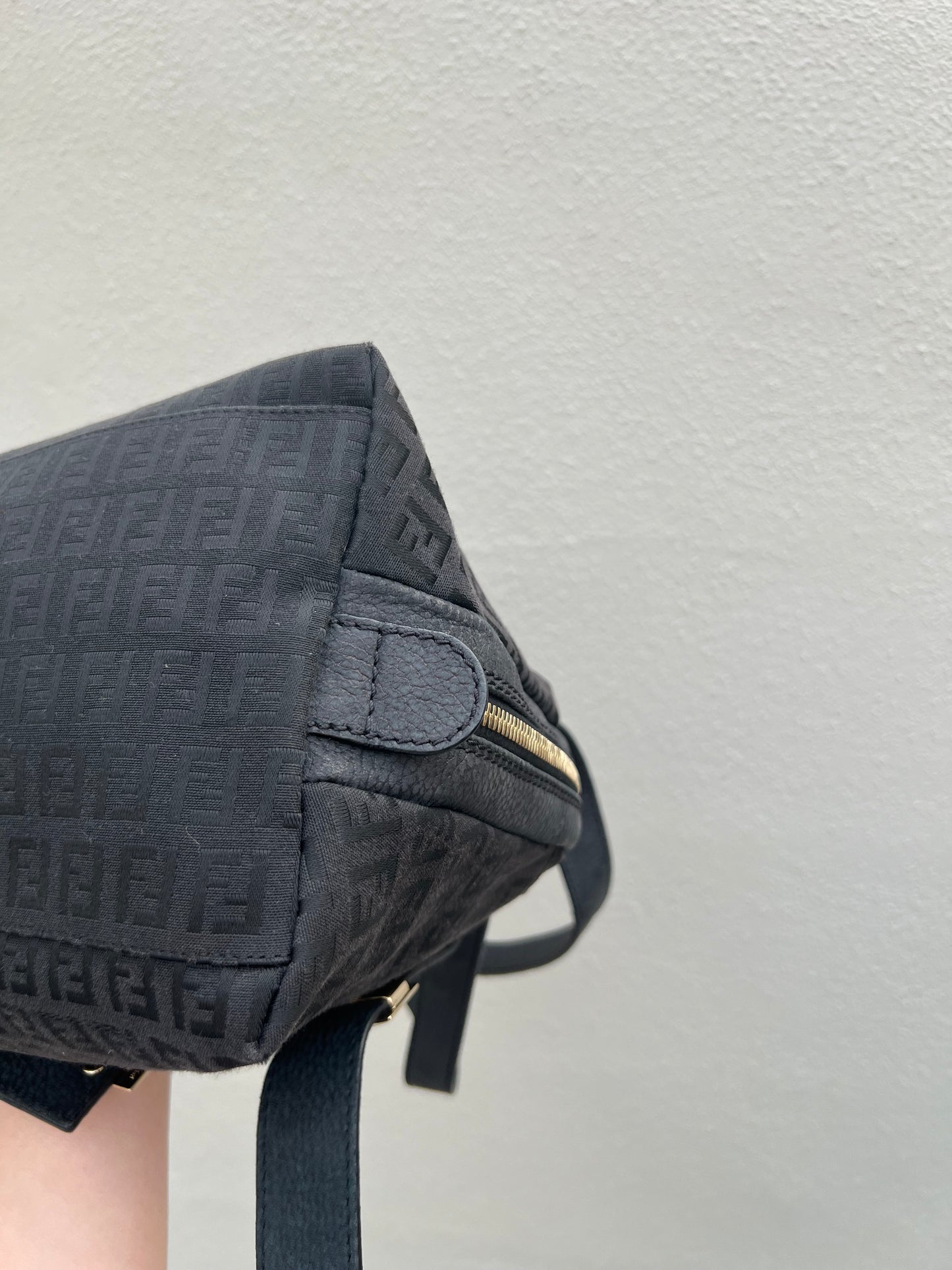 Pre-loved Mulitclasps Black Canvas and Leather Fendi Baguette Shoulder Bag