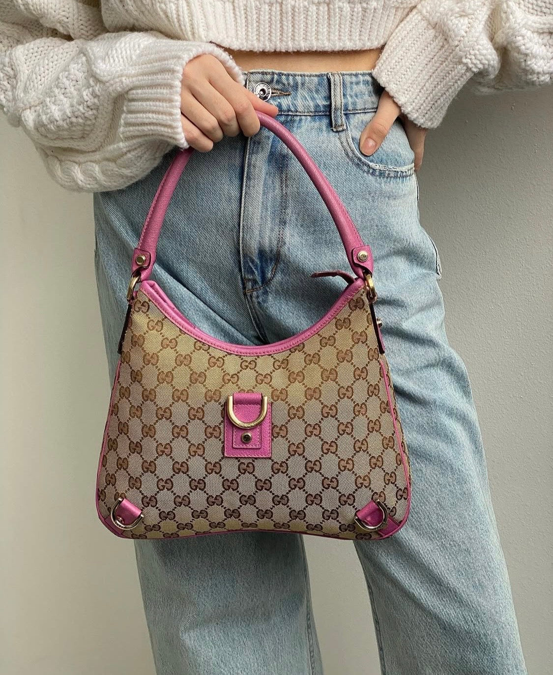 Pre-loved Gucci GG Fabric Abbey Medium D-Ring Hobo Bag