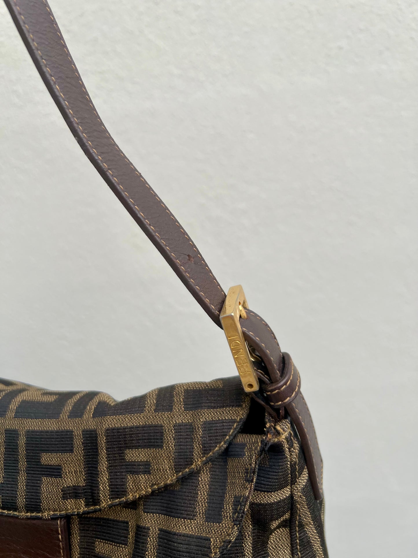 Pre-loved Fendi Zucca Double Flap Baguette Shoulder Bag