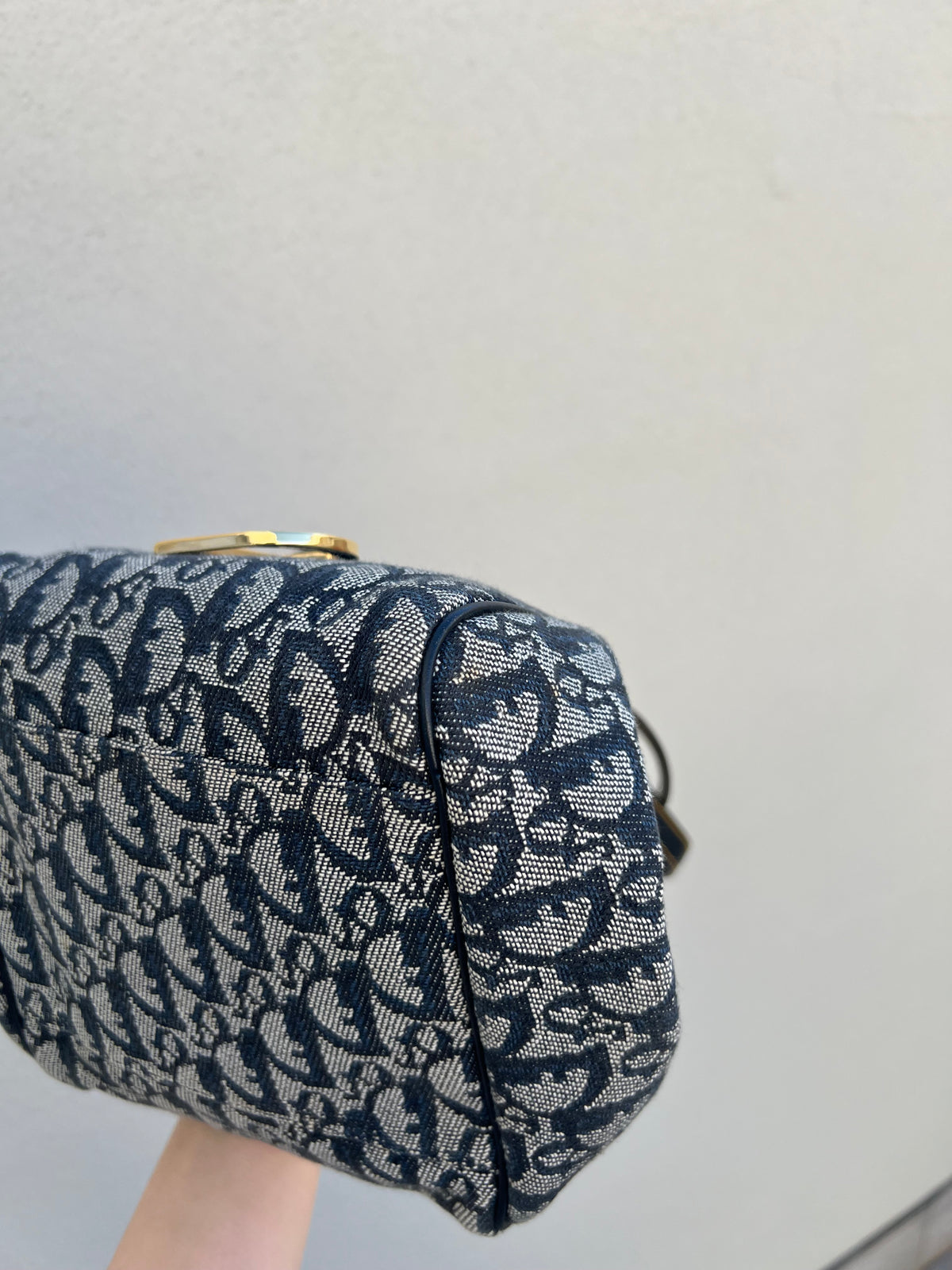 Pre-loved Christian Dior Navy Blue Logo Canvas Small Satchel Tote Bag