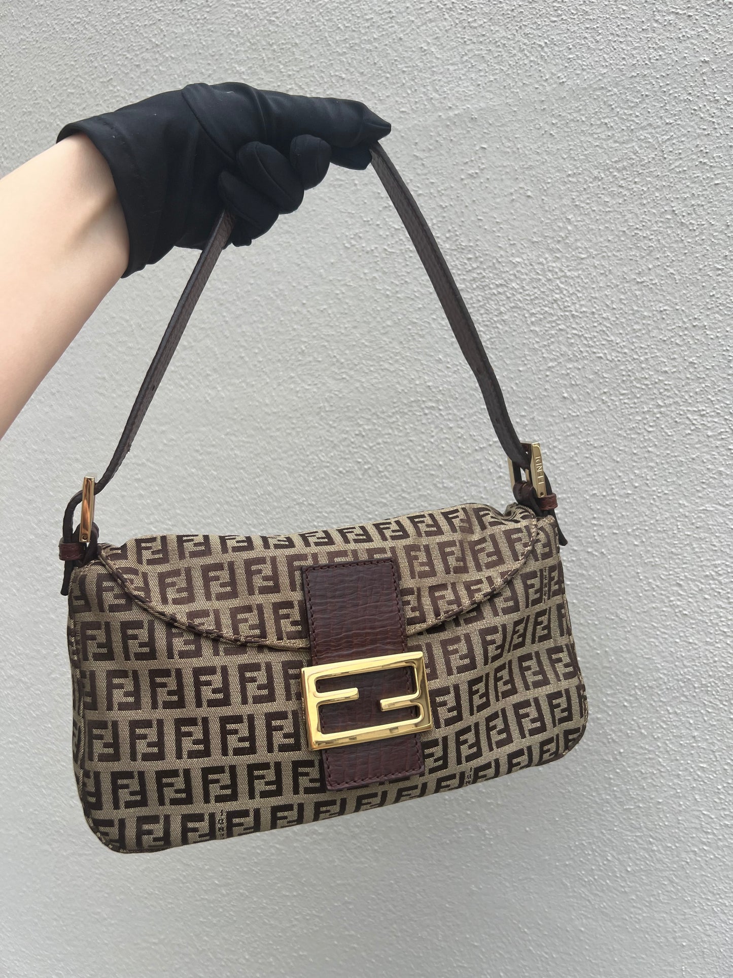 Pre-loved Fendi Vintage Zucchino Pattern Baguette Handbag Brown