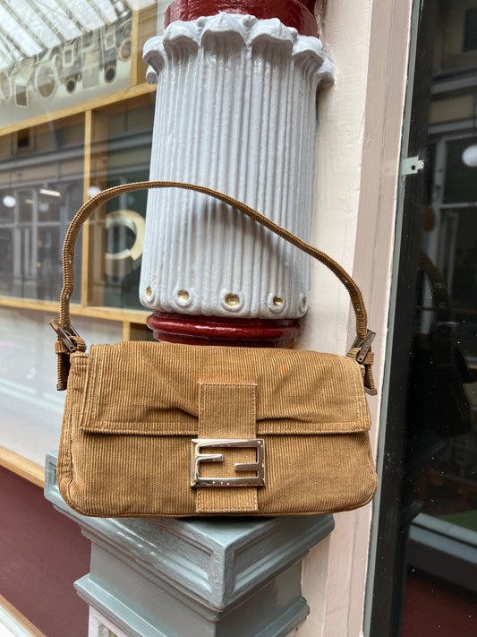 Pre-loved Fendi Vintage Corduroy Baguette Handbag