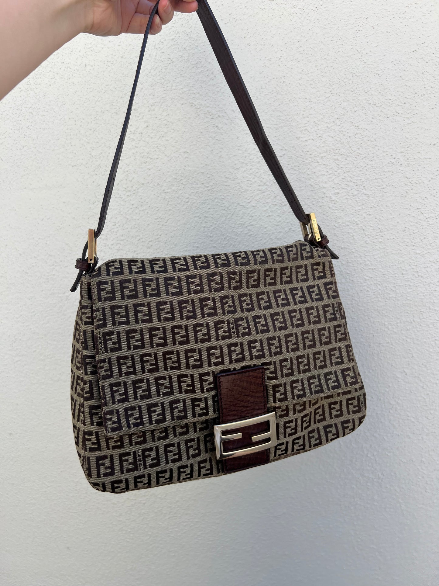 Pre-loved Fendi Vintage Zucchino Pattern Baguette Mamma Handbag