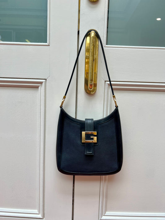 Pre-loved Gucci Canvas logo-appliqué G-plaque Shoulder Bag Black