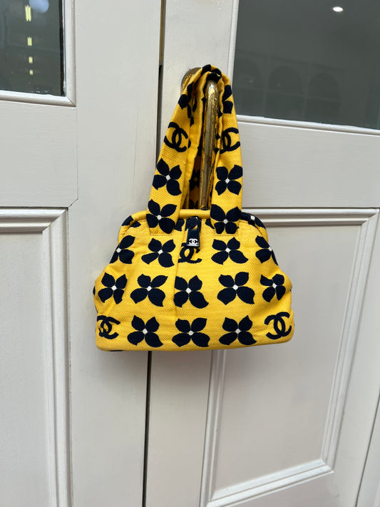 Pre-loved Vintage Chanel Printed CC Logo Framed Floral Bag Yellow 2002