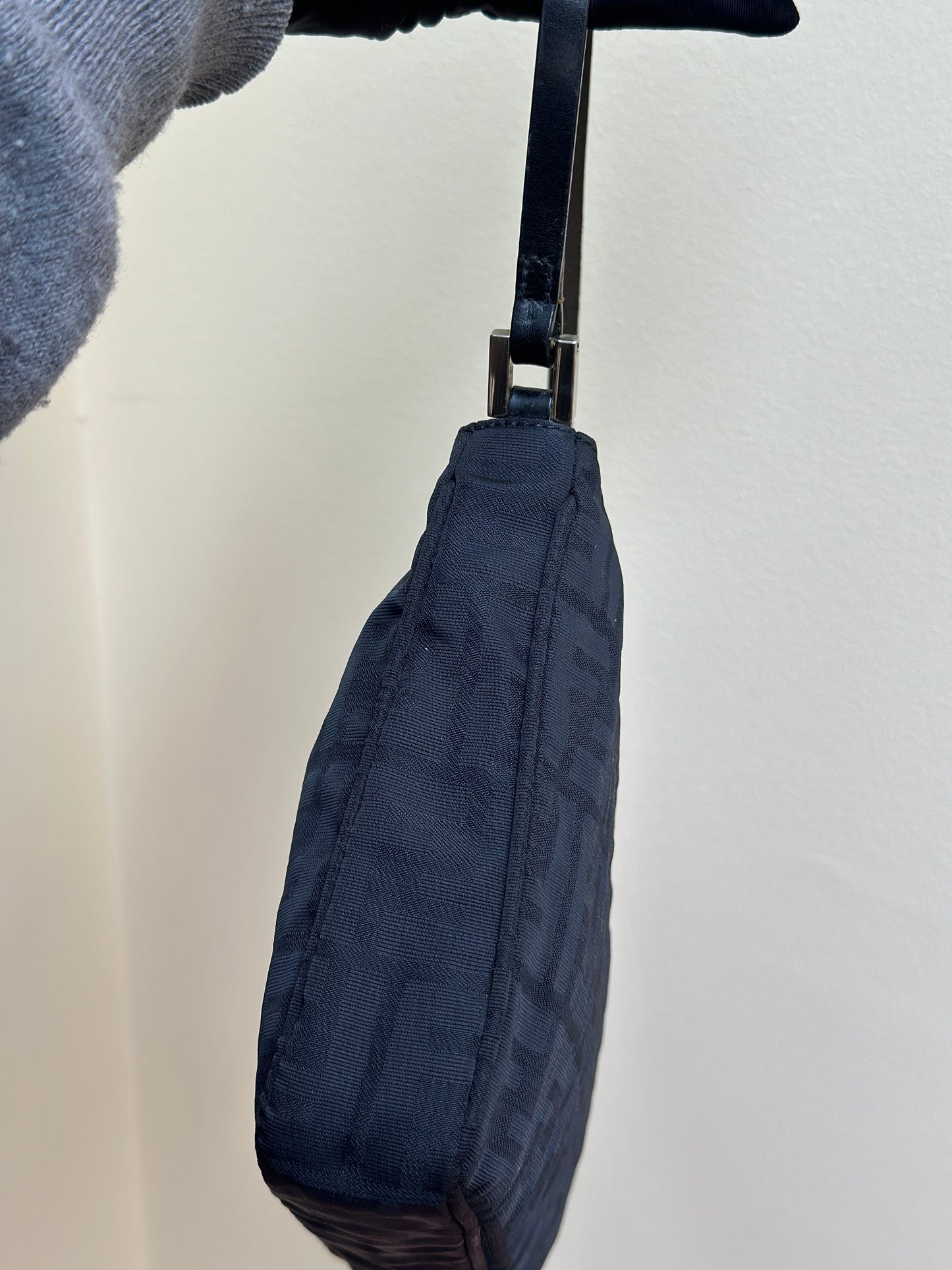 Pre-loved Fendi Zucco Print Hobo Shoulder Bag Black