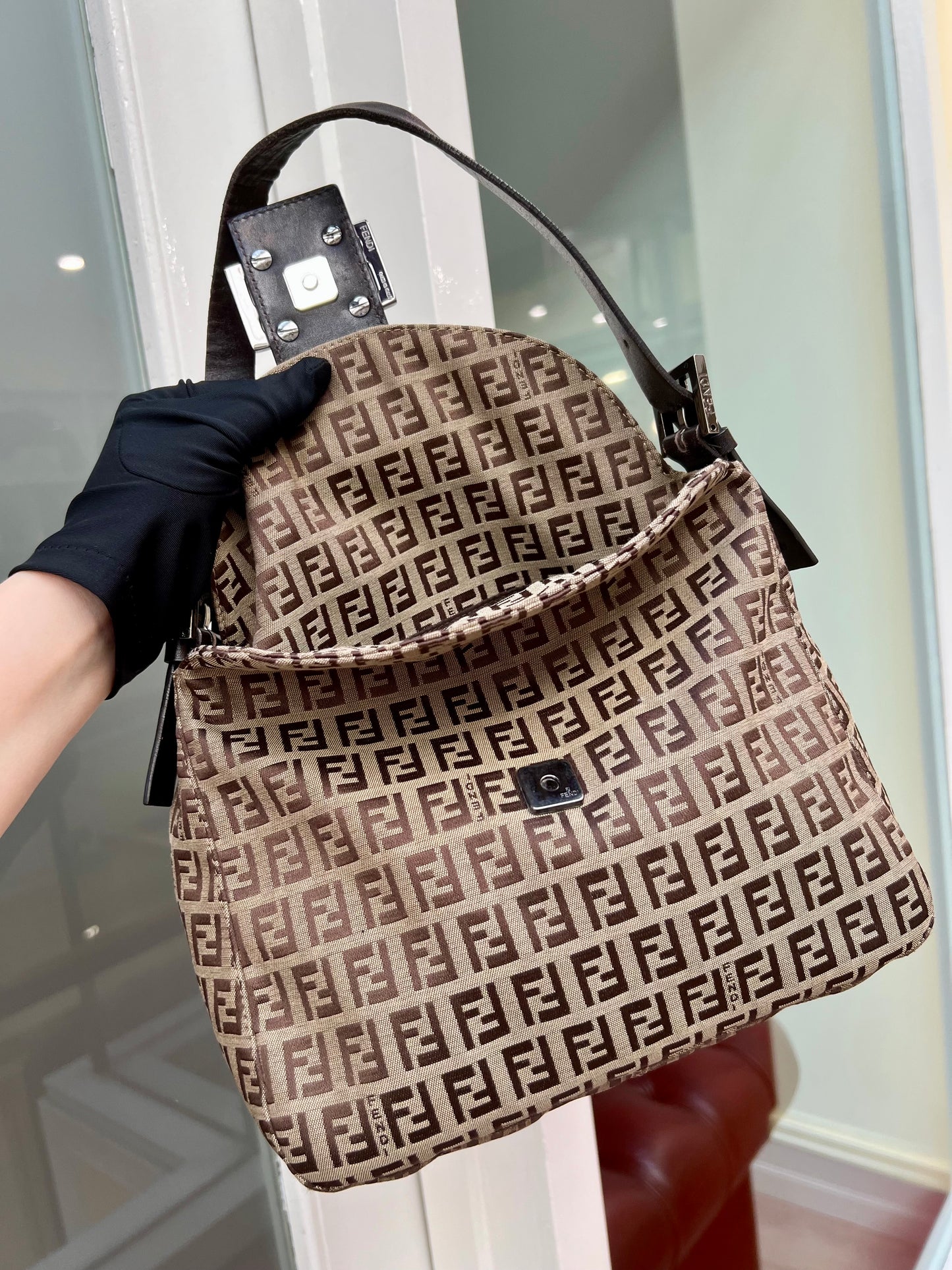 Pre-loved Fendi
20th Century Zucchino Canvas Double Flap Mamma Shoulder Bag