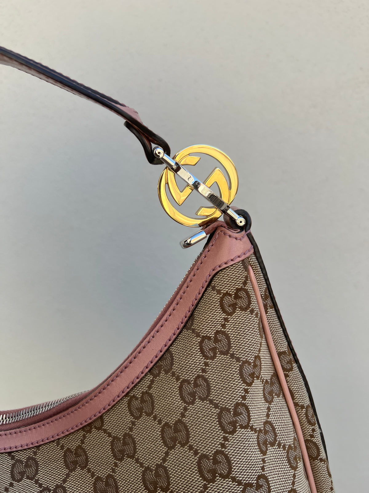 Pre-loved Gucci Beige/Pink GG Canvas Twins Medium Hobo Bag