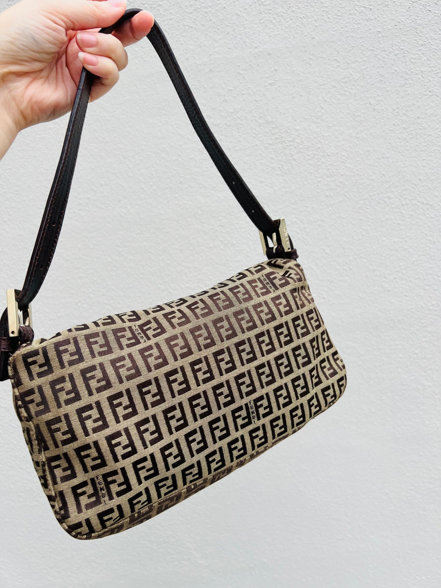 Pre-loved Fendi Vintage Zucchino Pattern Baguette Handbag Brown