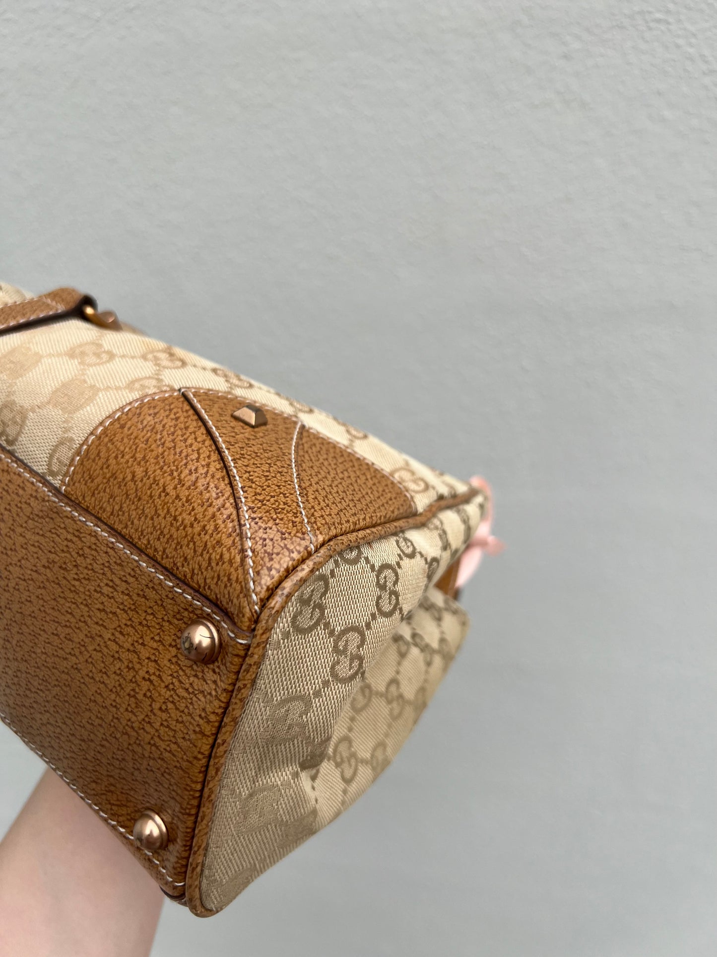 Pre-Loved Gucci GG Canvas Nailhead Jackie Bardot Medium