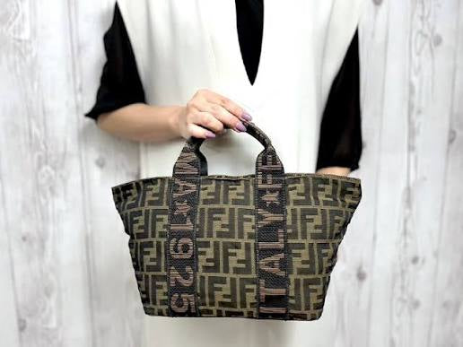Pre-loved FENDI Zucca Canvas 1925 Tote Tobacco Hand Bag Brown