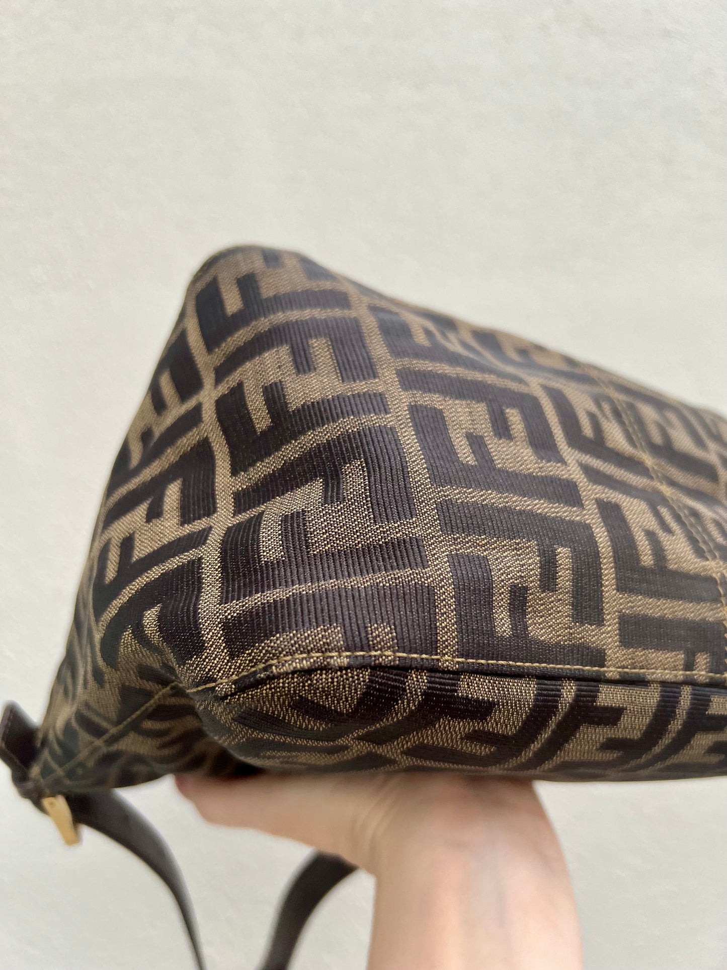Pre-loved Fendi Zucca Double Flap Baguette Shoulder Bag