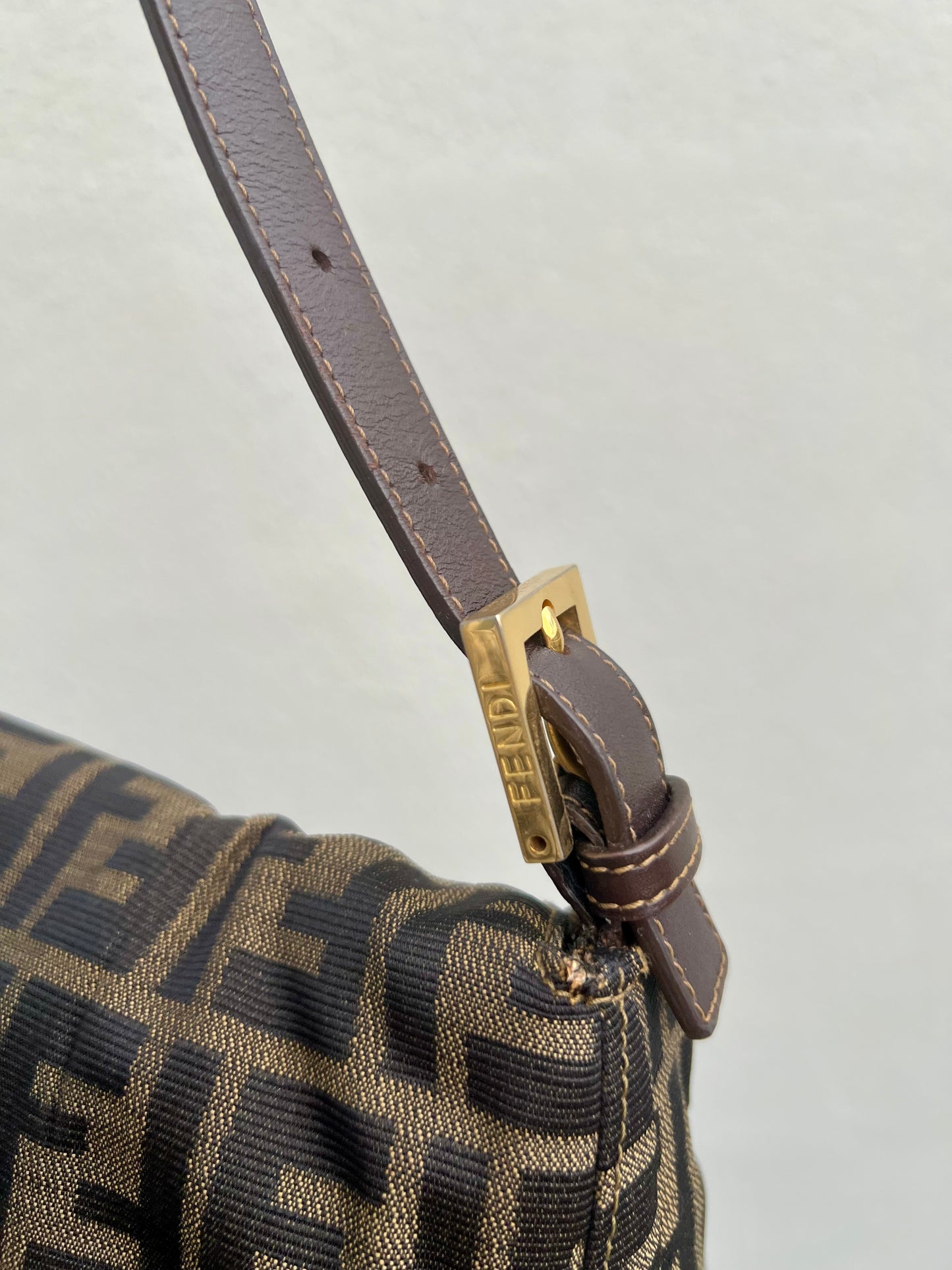 Pre-loved Fendi Zucca Double Flap Baguette Shoulder Bag
